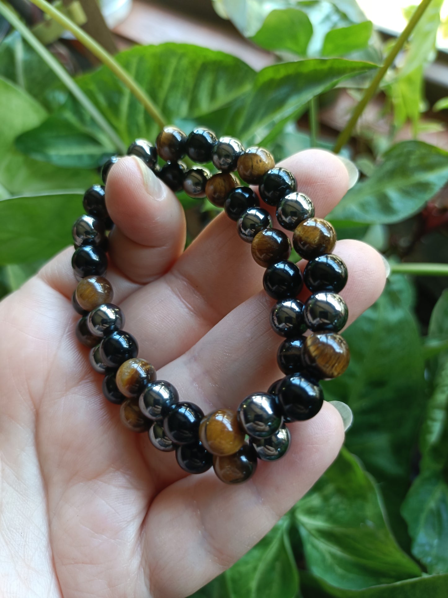 Triple Protection Bracelet - Tigers Eye, Black Obsidian, Hematite - 8mm