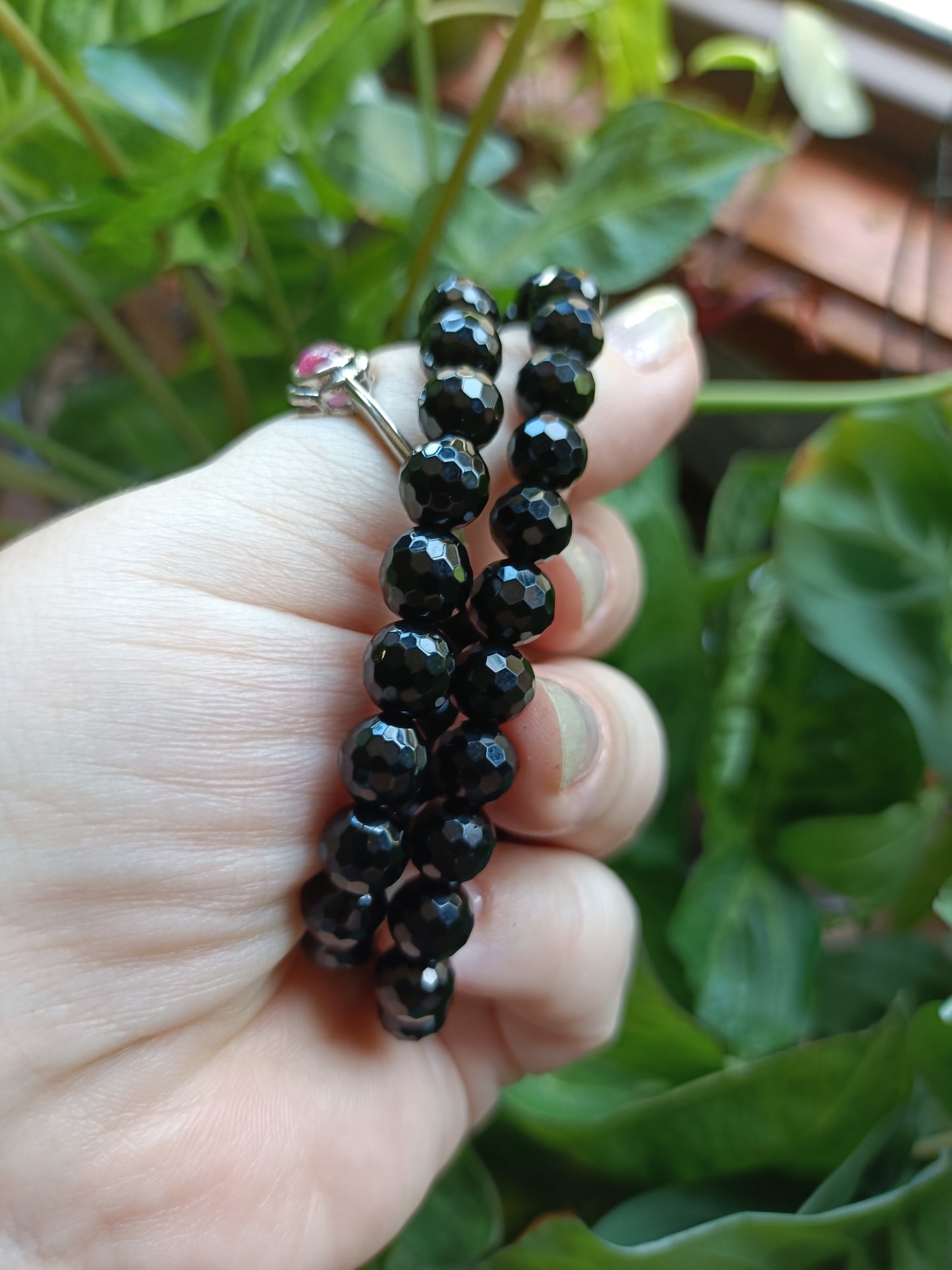 Faceted Black Obsidian Round Beaded Stretch Bracelet - 8mm