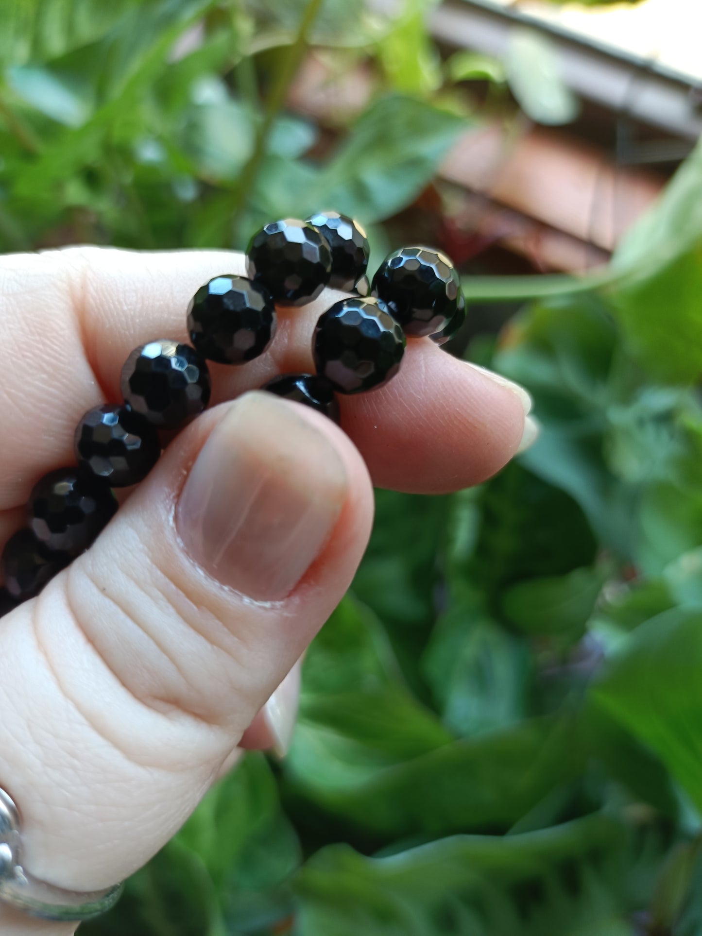 Faceted Black Obsidian Round Beaded Stretch Bracelet - 8mm
