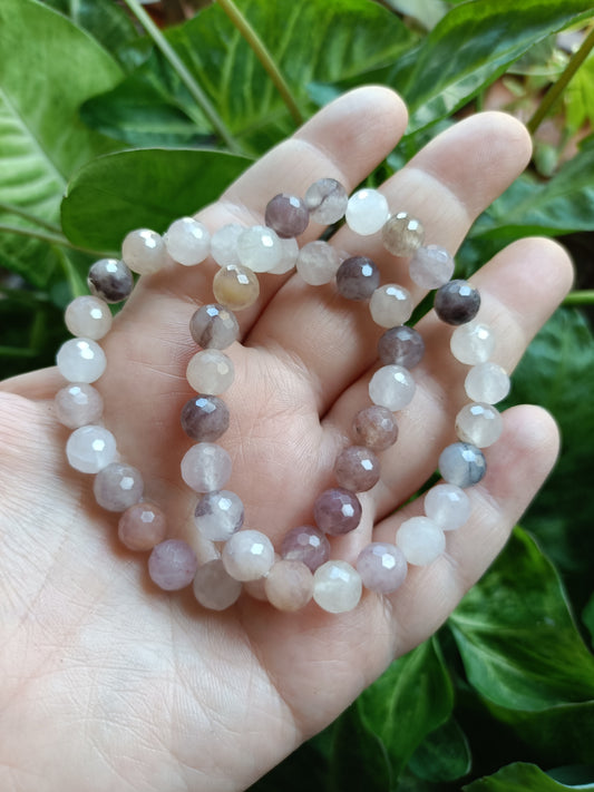 Faceted Purple Adventurine Round Beaded Stretch Bracelet - 8mm