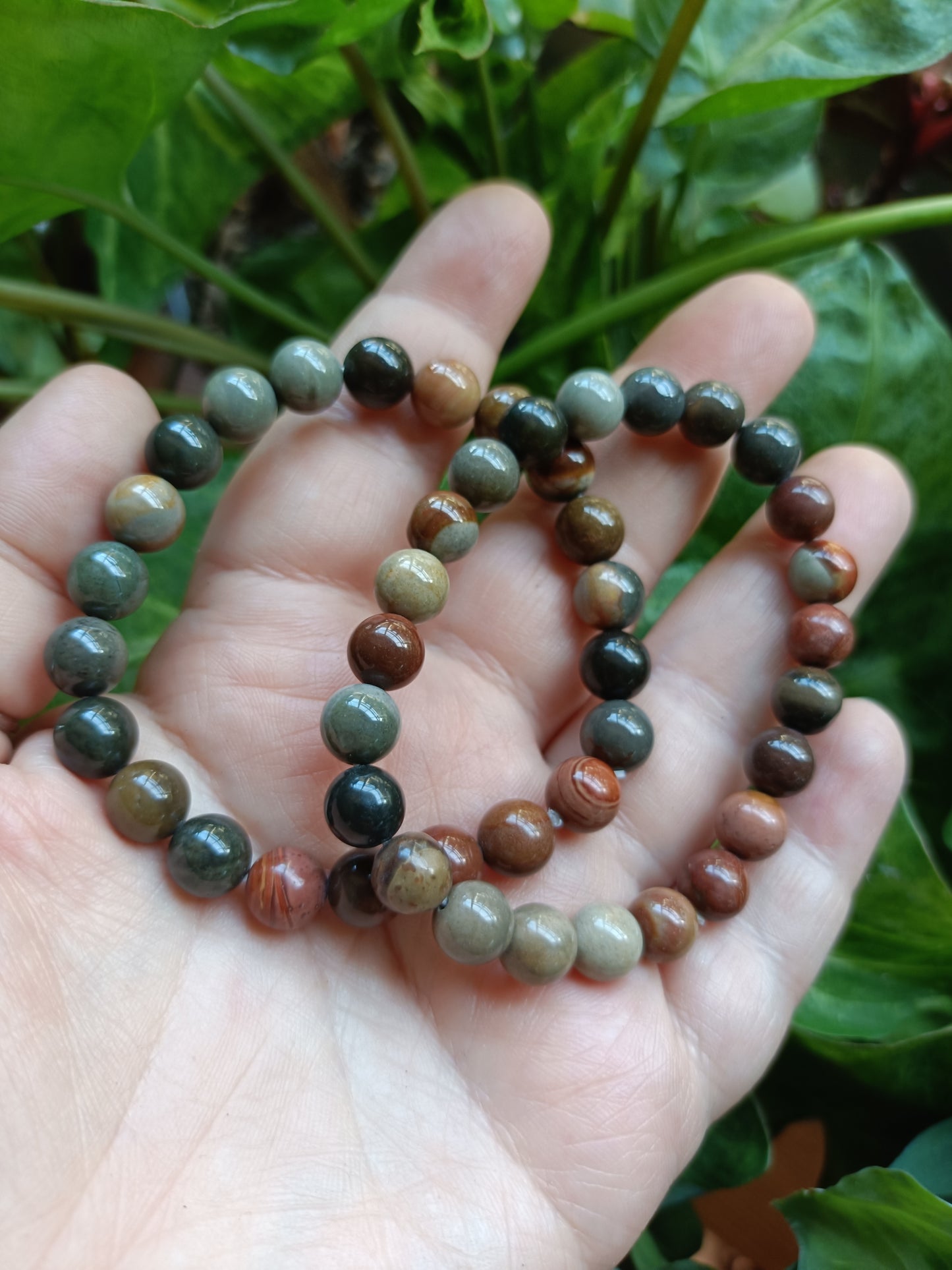 Polychrome Jasper Round Beaded Bracelet - 8mm