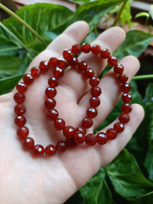 Faceted Carnelian Beaded Stretch Bracelet - 8mm