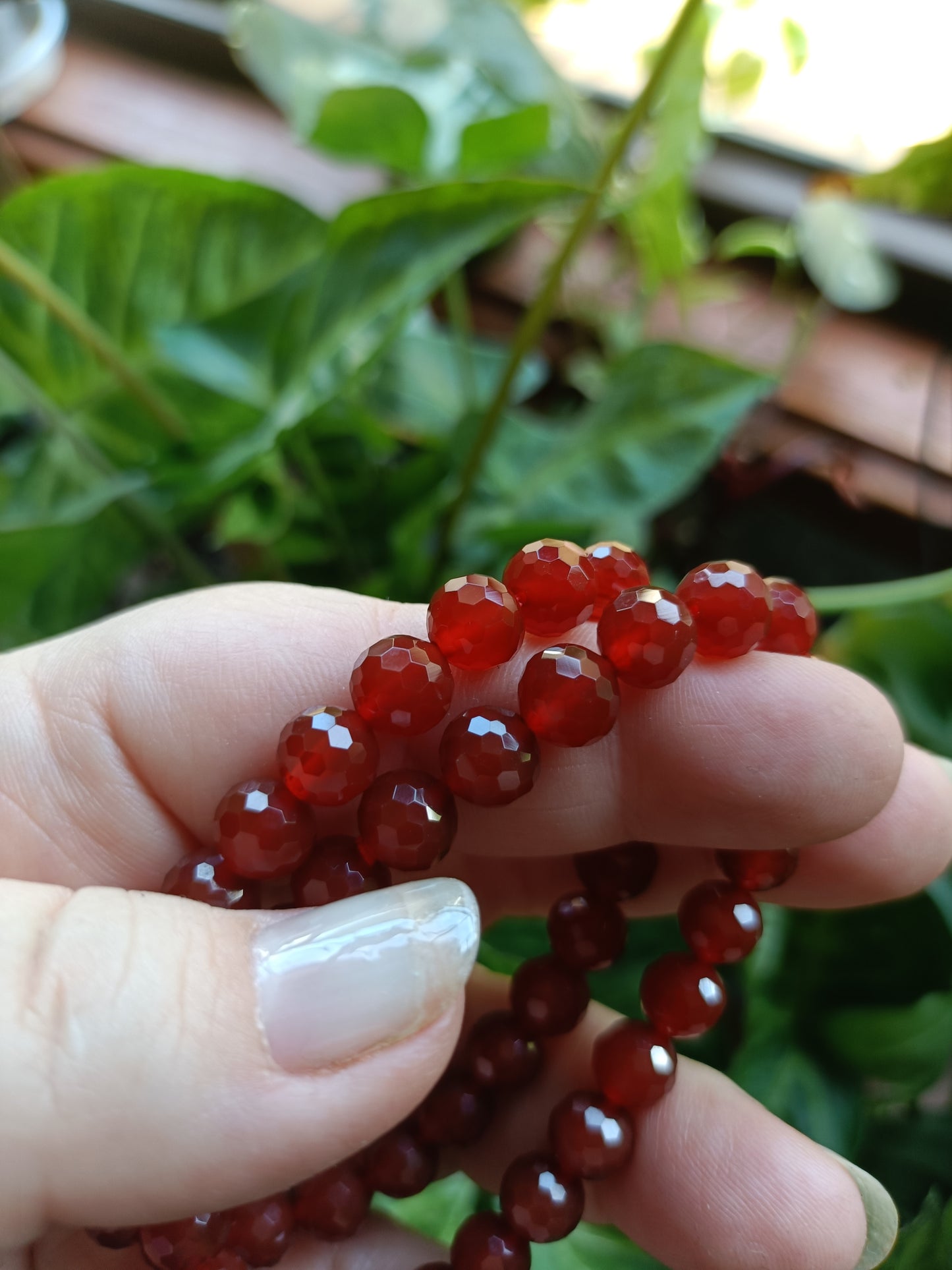 Faceted Carnelian Beaded Stretch Bracelet - 8mm