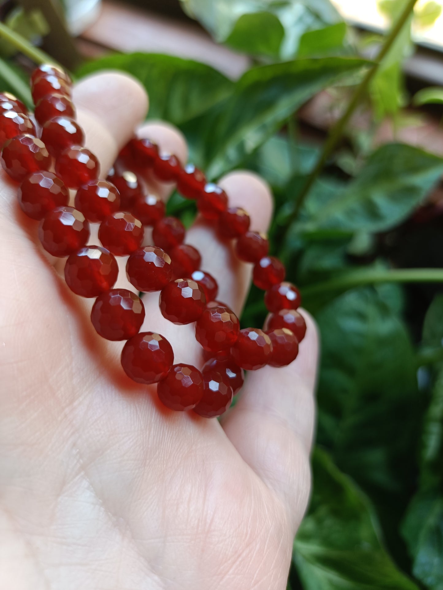 Faceted Carnelian Beaded Stretch Bracelet - 8mm