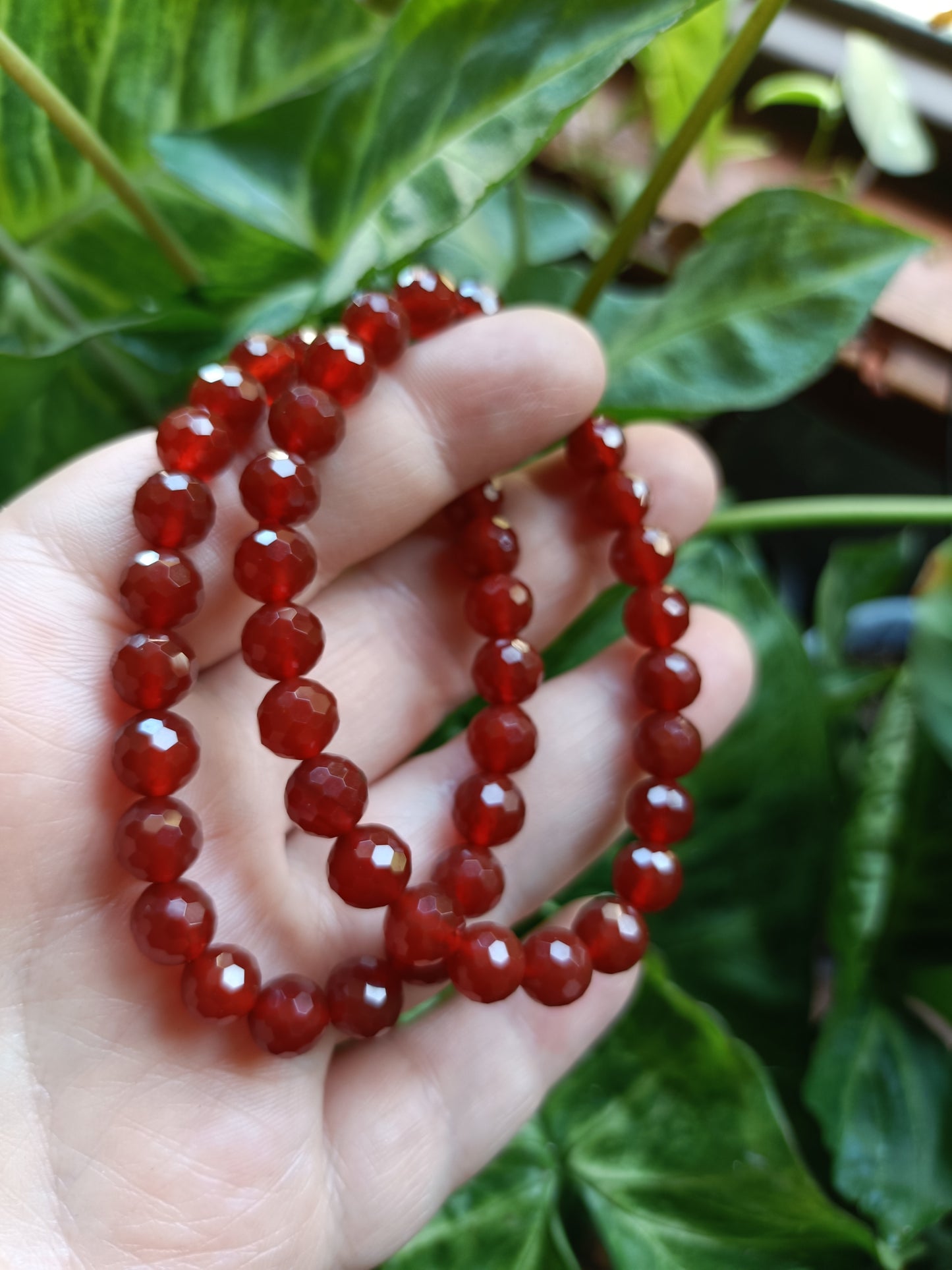 Faceted Carnelian Beaded Stretch Bracelet - 8mm