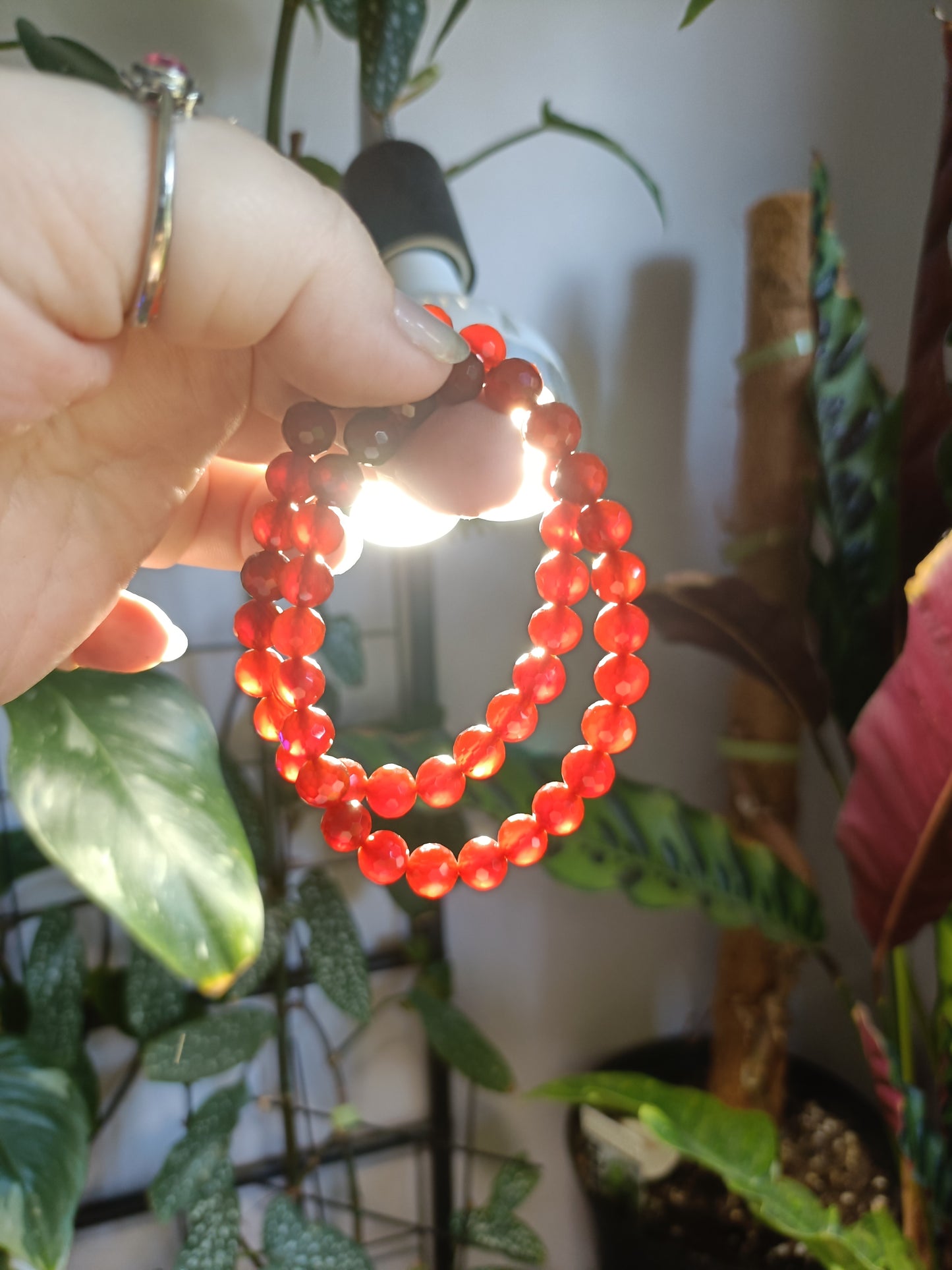 Faceted Carnelian Beaded Stretch Bracelet - 8mm