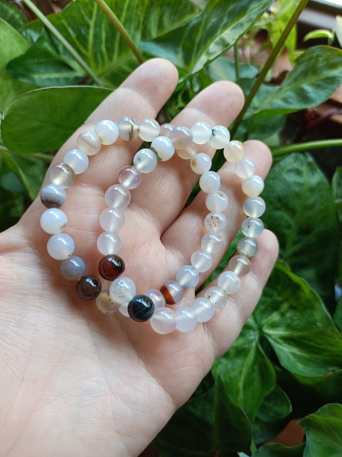 Aqua Agate Round Beaded Stretch Bracelet - 8mm