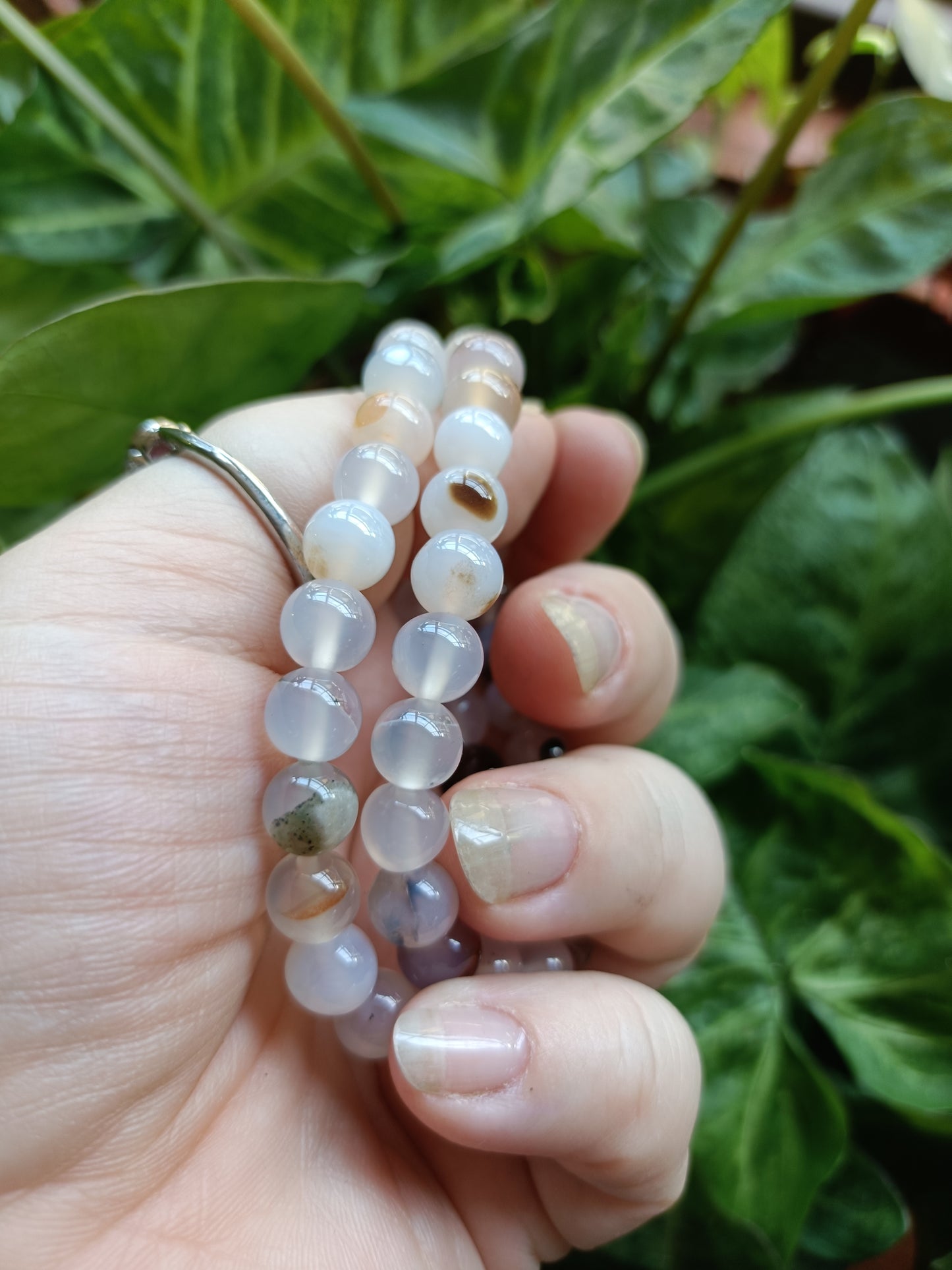 Aqua Agate Round Beaded Stretch Bracelet - 8mm