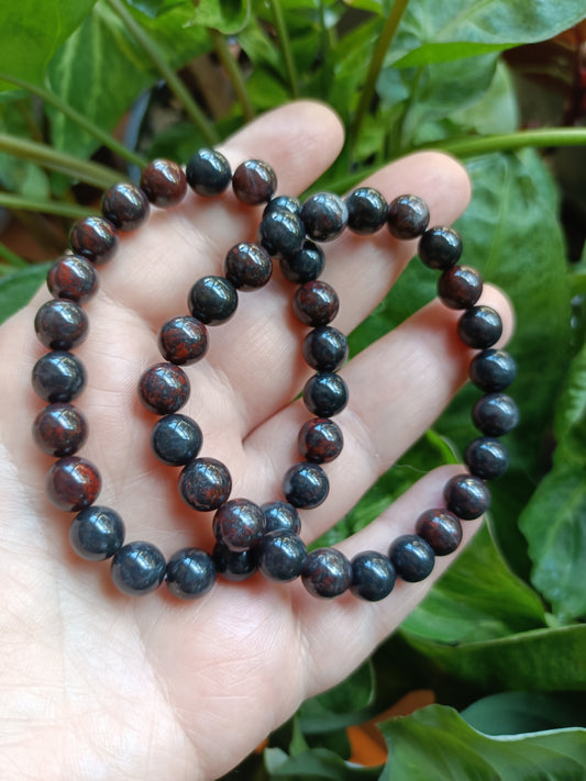 Chicken Blood Stone Round Beaded Stretch Bracelet - 8mm