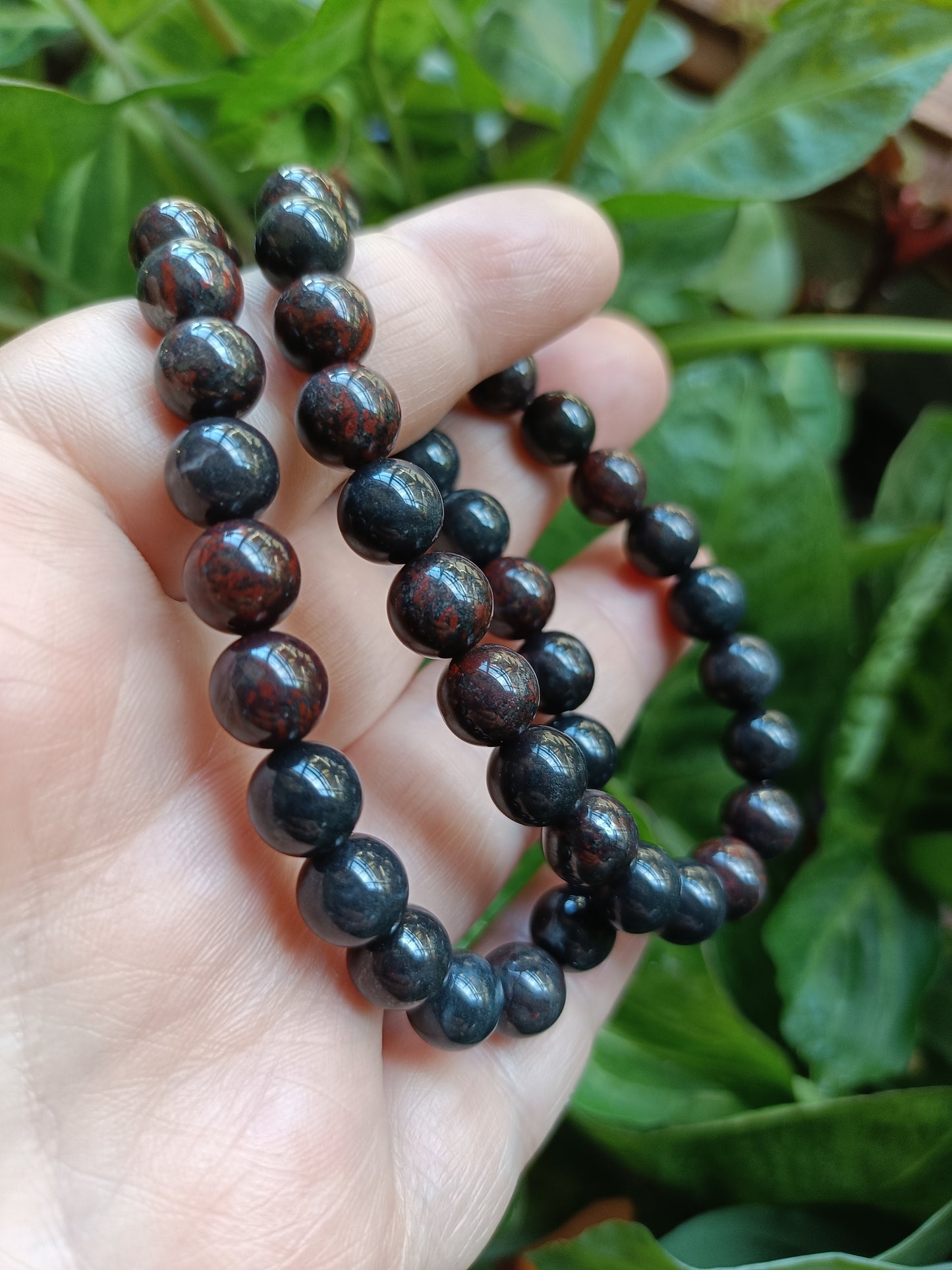 Chicken Blood Stone Round Beaded Stretch Bracelet - 8mm
