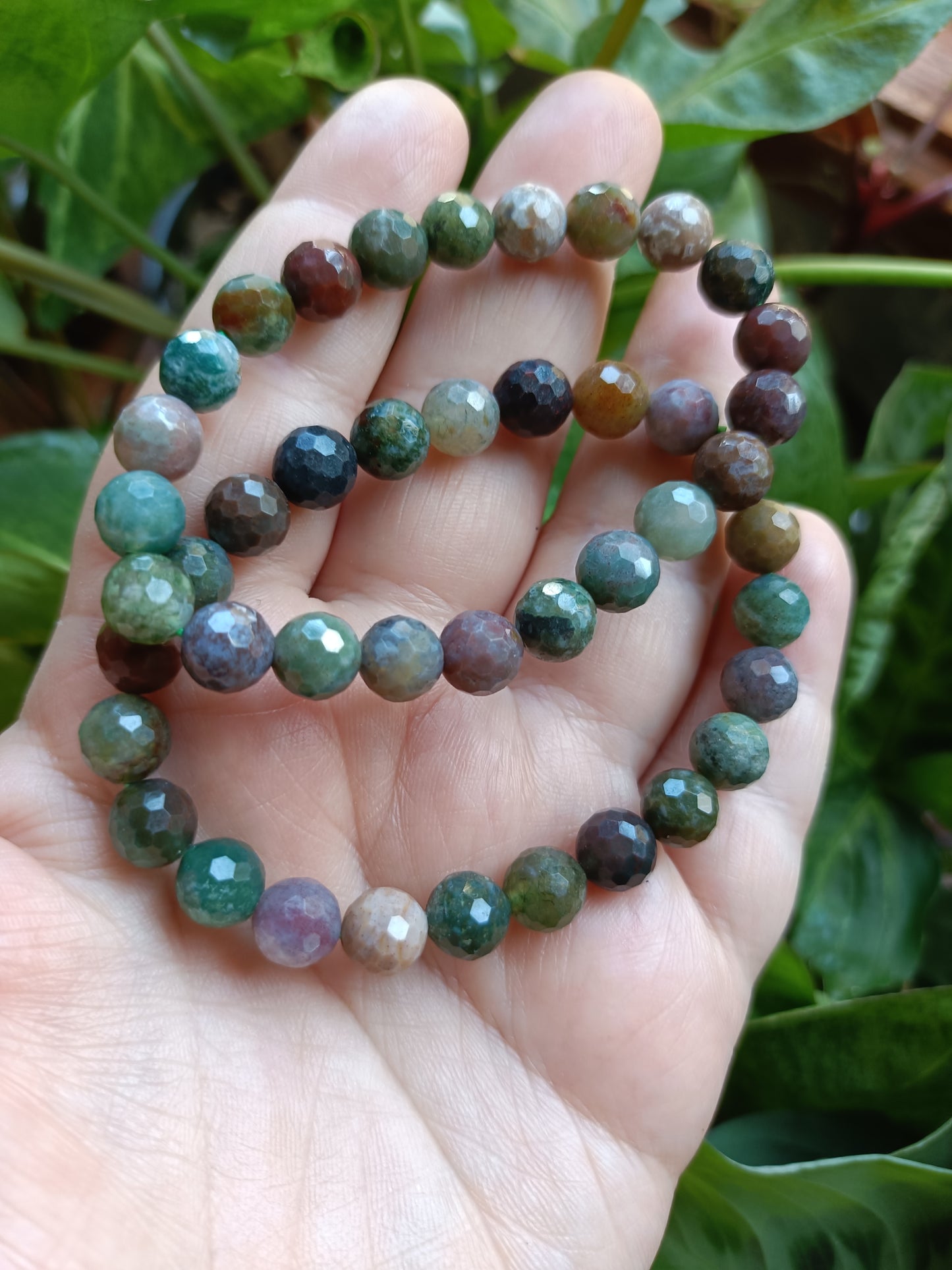 Indian Moss Agate Round Beaded Stretch Bracelet - 8mm