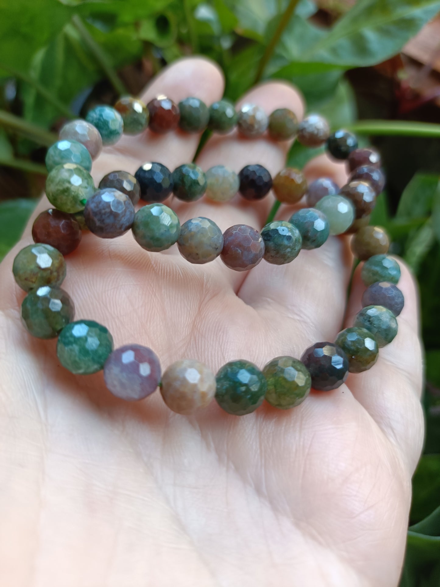 Indian Moss Agate Round Beaded Stretch Bracelet - 8mm