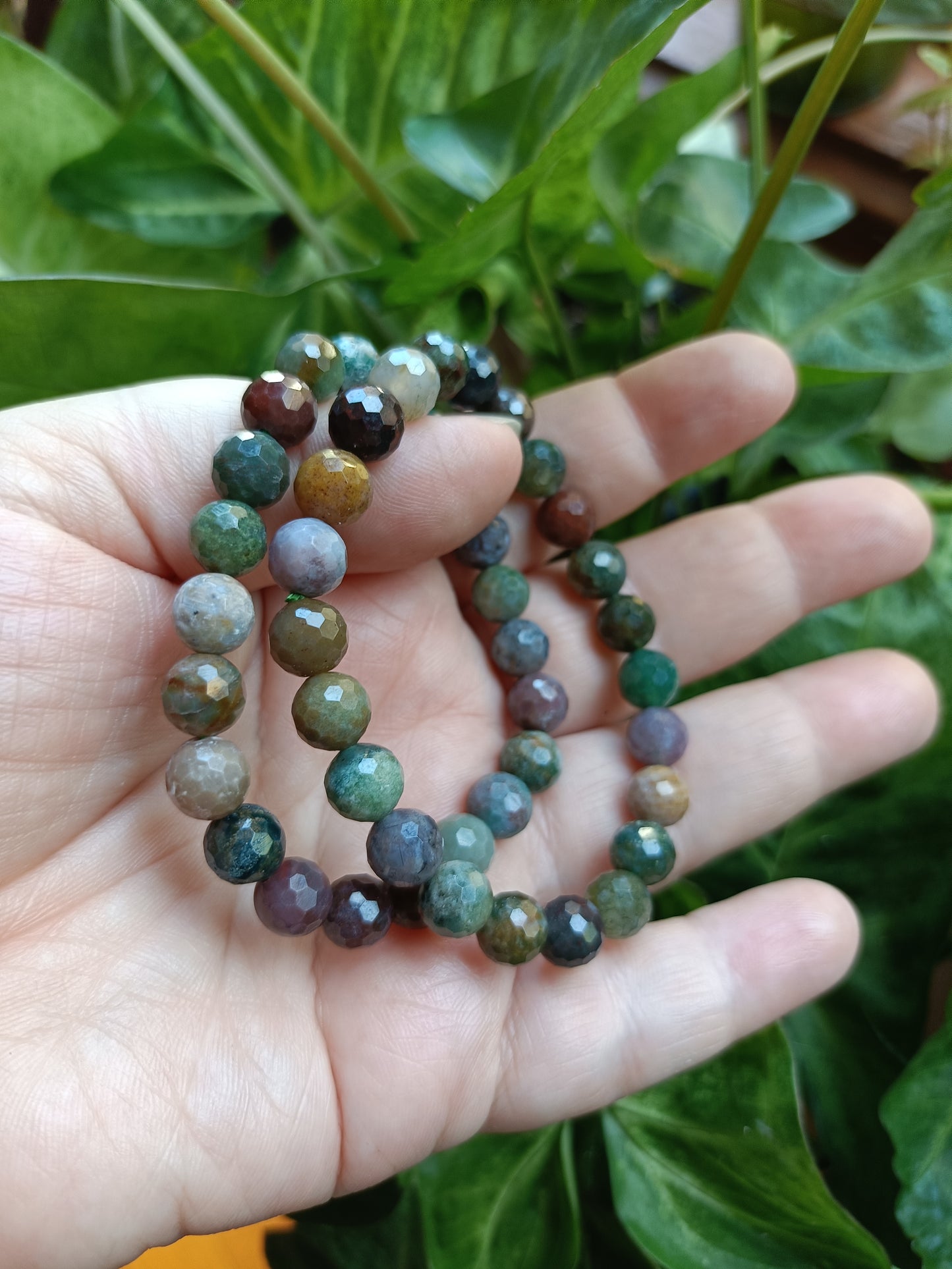 Indian Moss Agate Round Beaded Stretch Bracelet - 8mm