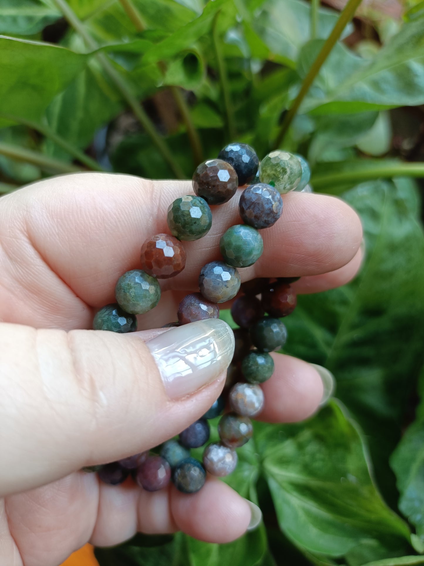 Indian Moss Agate Round Beaded Stretch Bracelet - 8mm