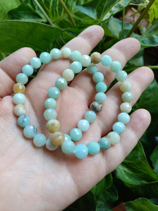 Faceted Caribbean Calcite Round Beaded Stretch Bracelet - 8mm