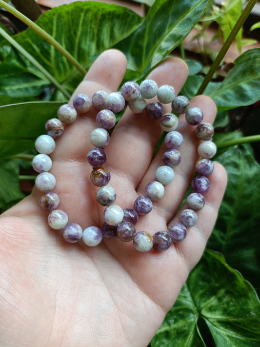 Purple Mica Round Beaded Stretch Bracelet - 8mm