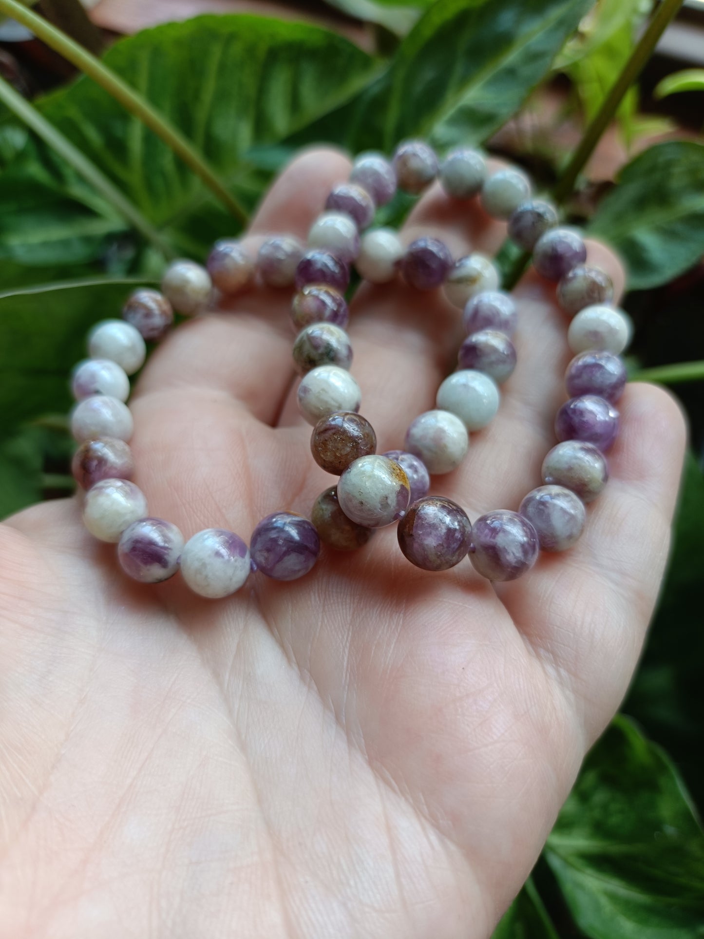 Purple Mica Round Beaded Stretch Bracelet - 8mm