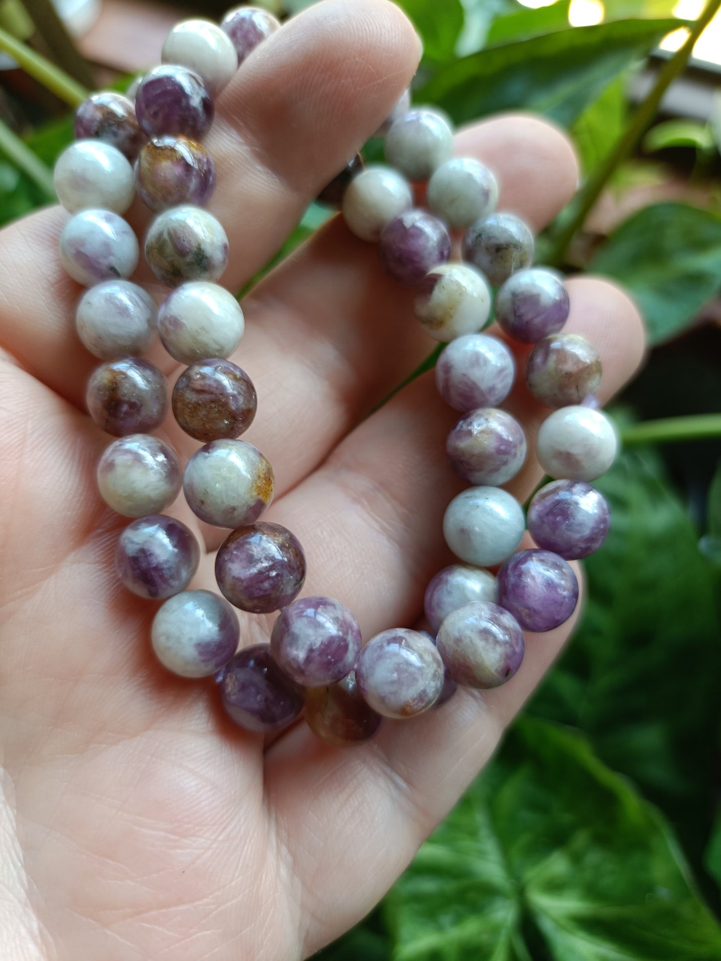 Purple Mica Round Beaded Stretch Bracelet - 8mm