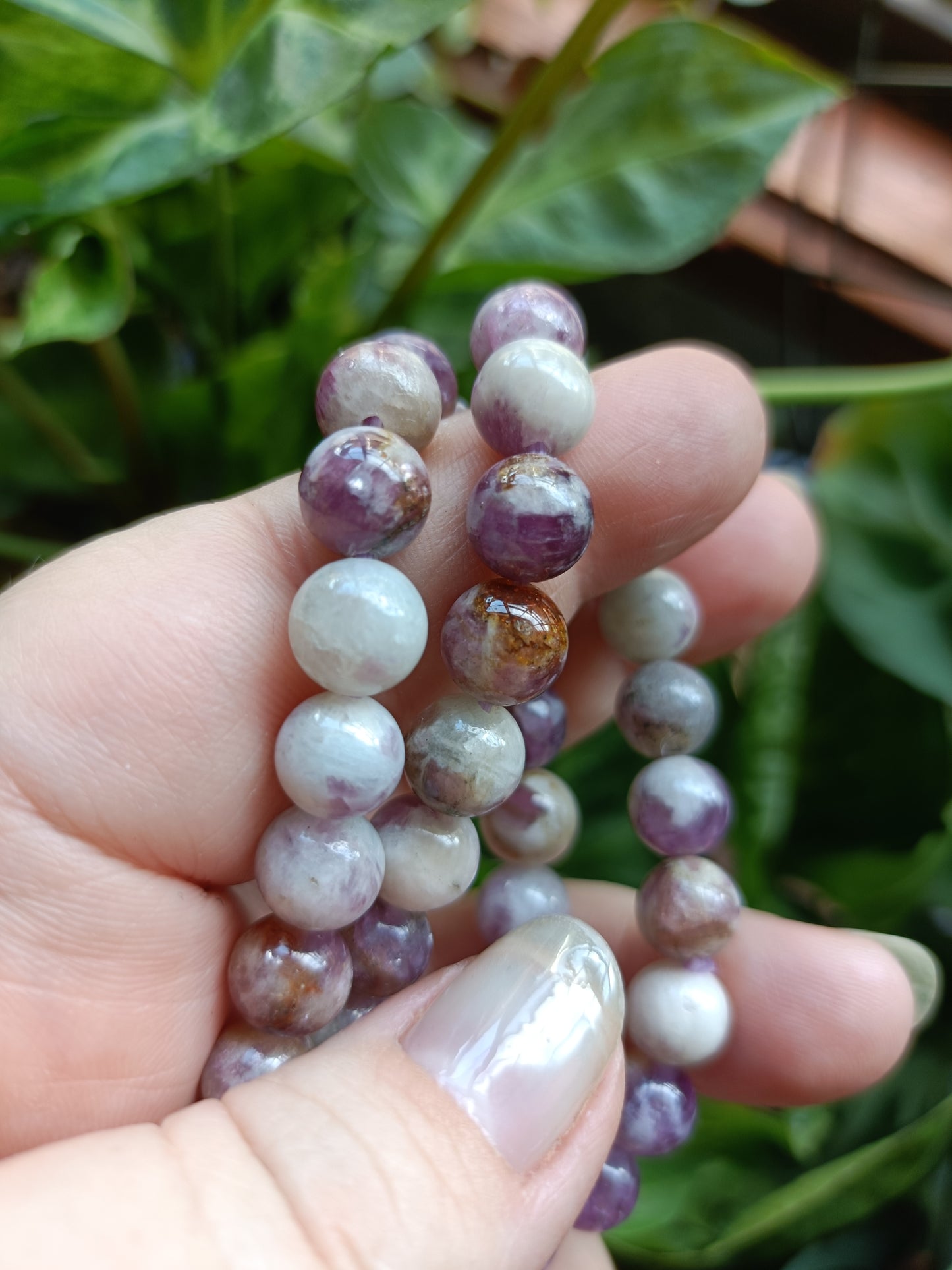 Purple Mica Round Beaded Stretch Bracelet - 8mm