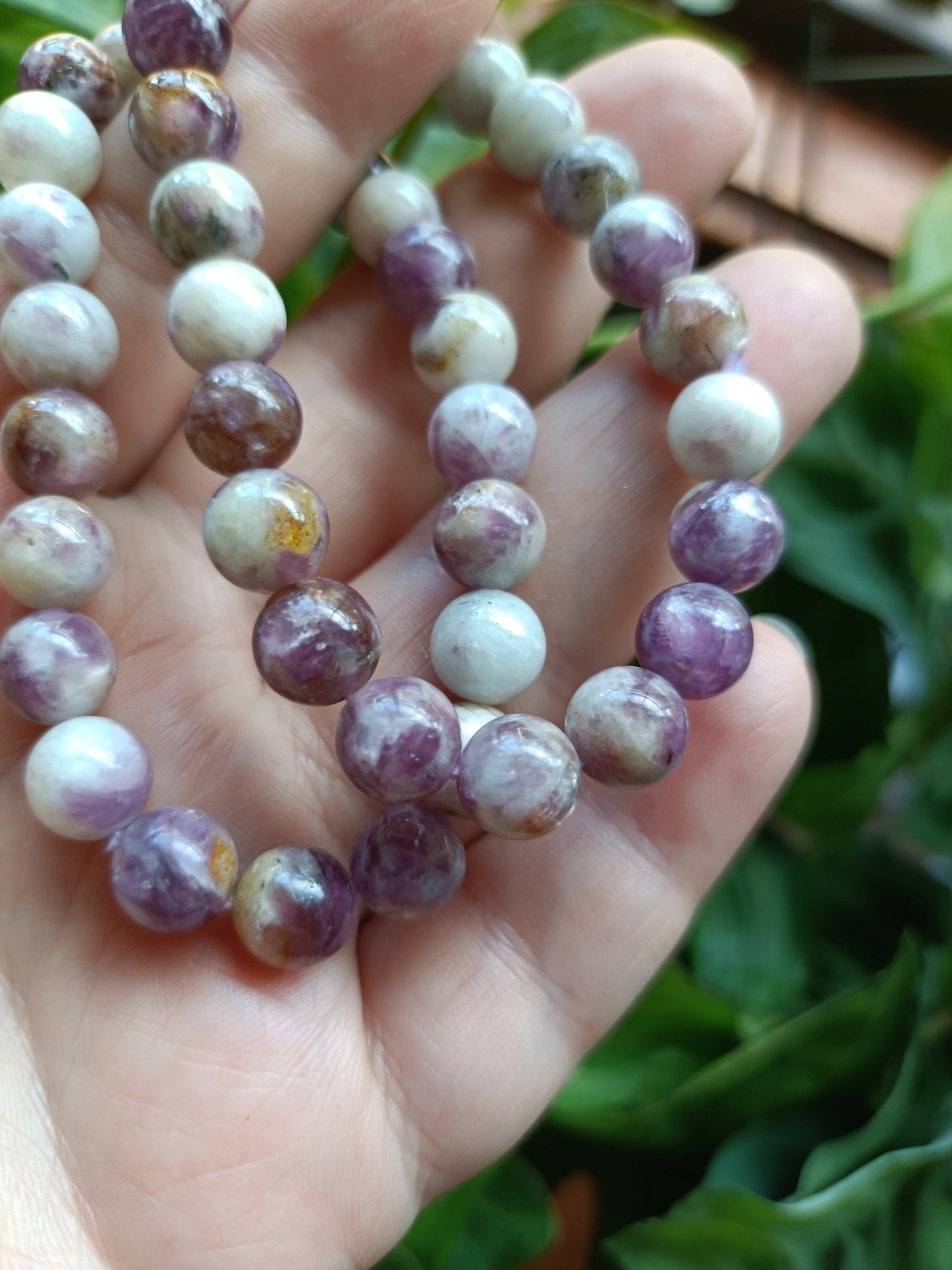 Purple Mica Round Beaded Stretch Bracelet - 8mm