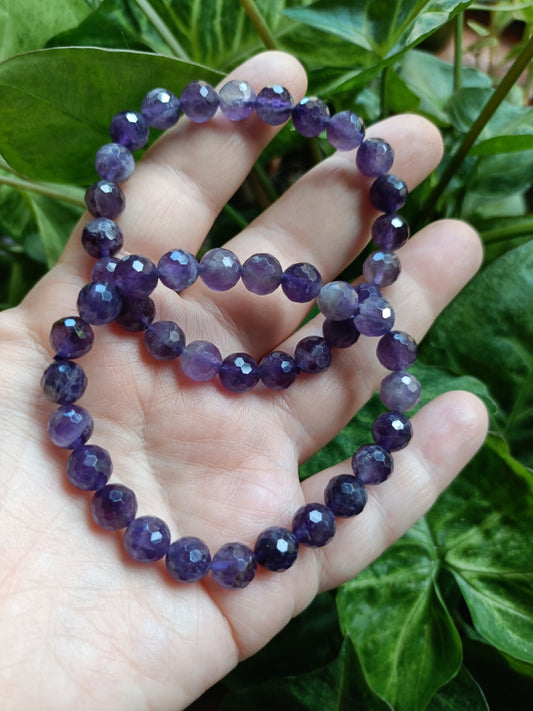 Faceted Amethyst Beaded Stretch Bracelet - 8mm