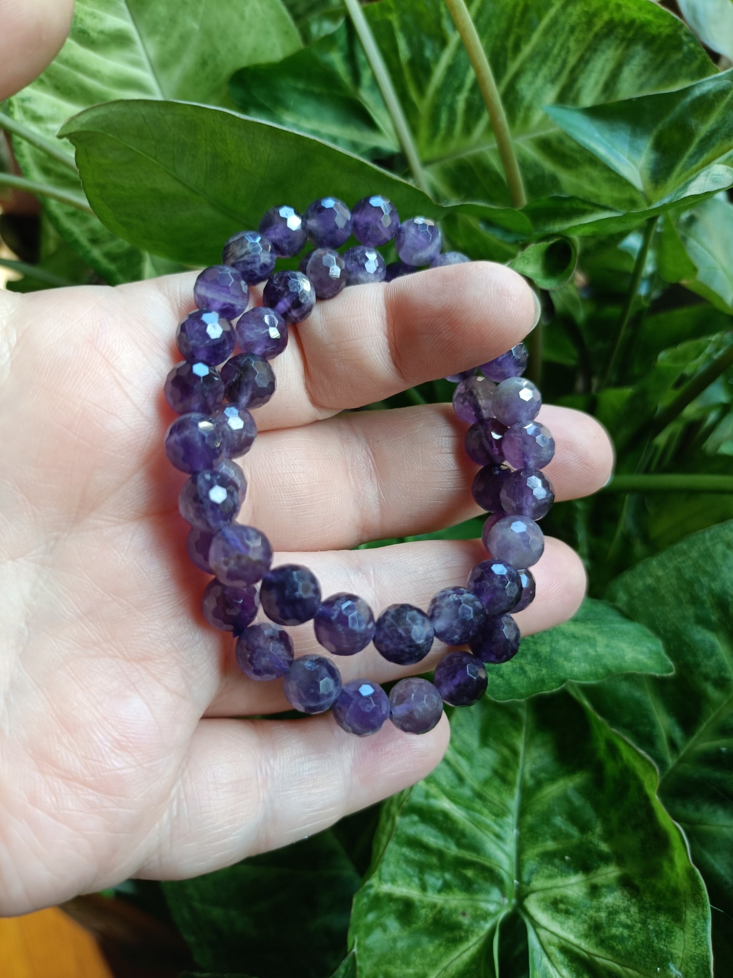 Faceted Amethyst Beaded Stretch Bracelet - 8mm
