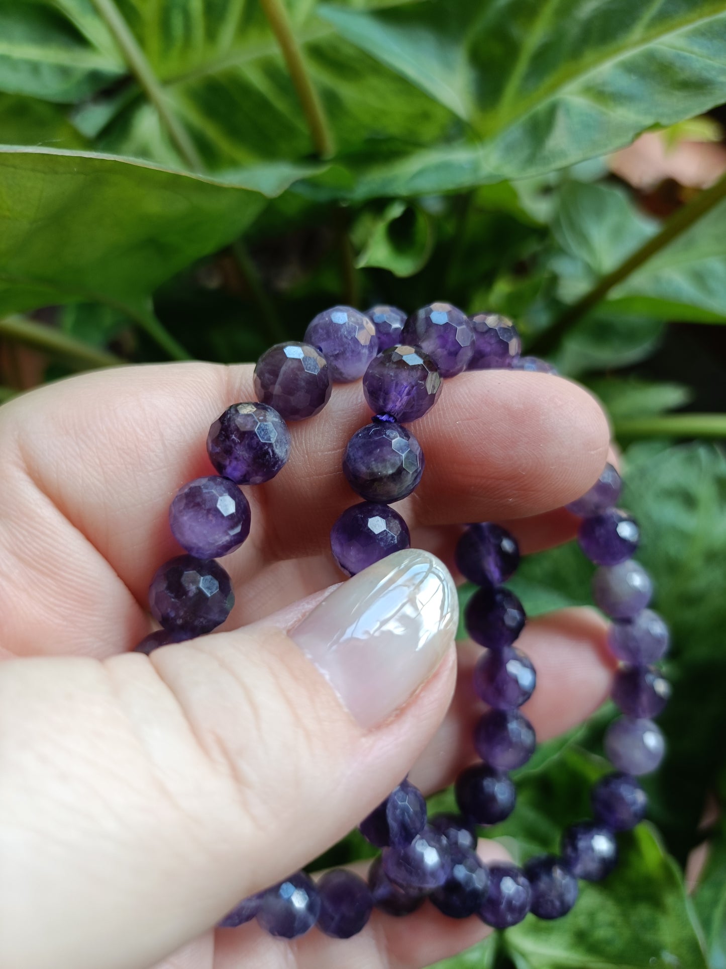 Faceted Amethyst Beaded Stretch Bracelet - 8mm