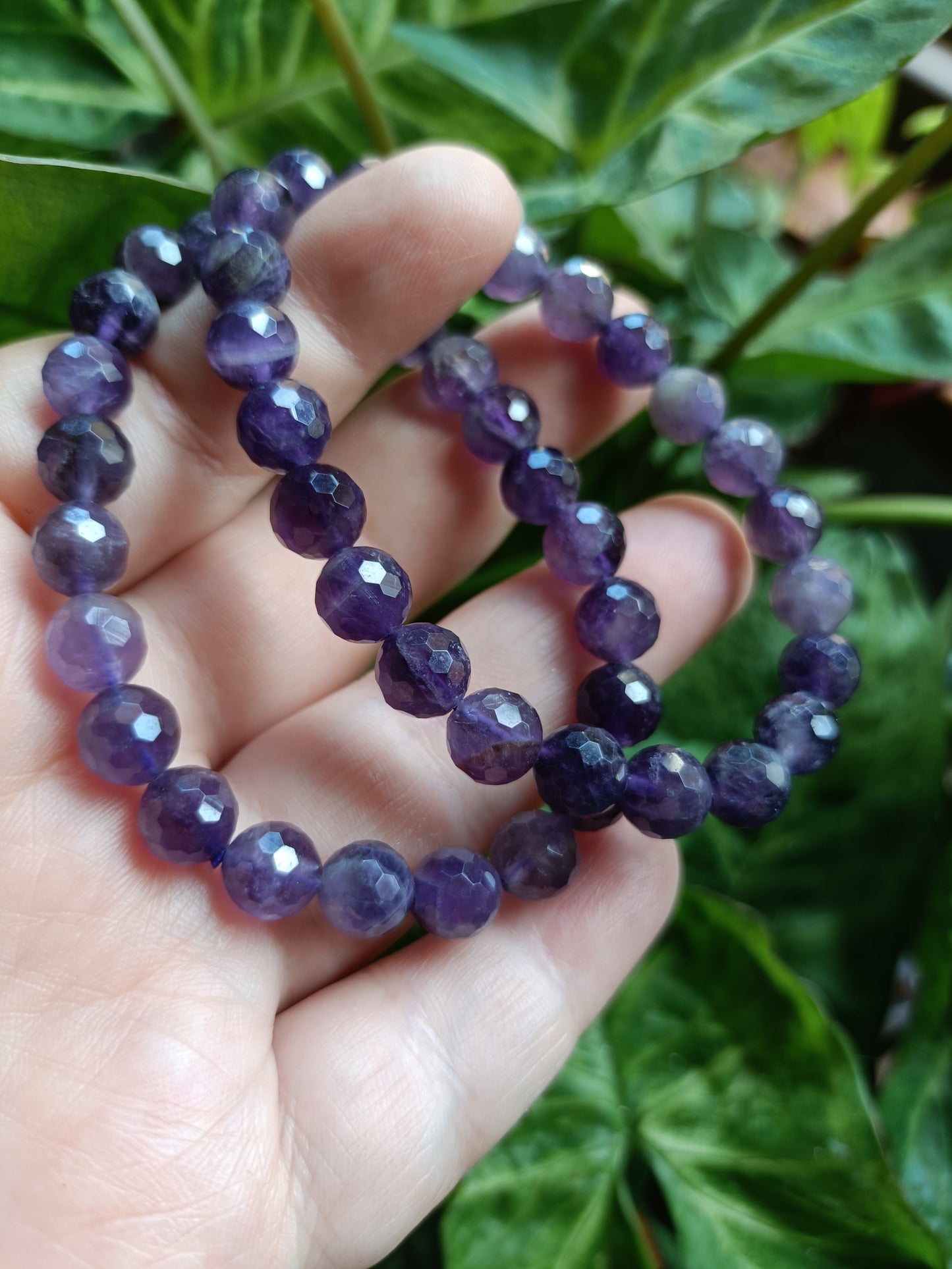Faceted Amethyst Beaded Stretch Bracelet - 8mm
