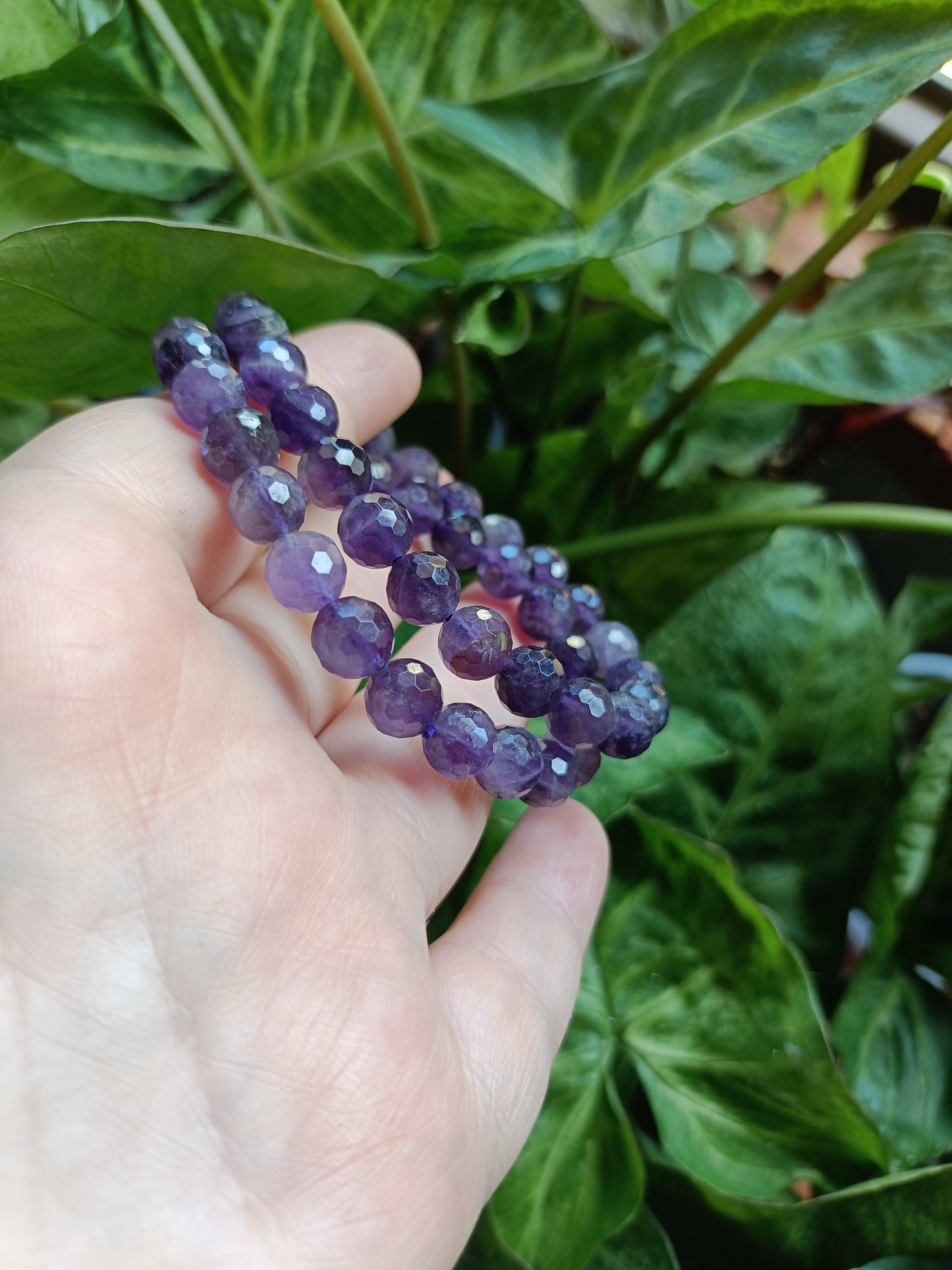 Faceted Amethyst Beaded Stretch Bracelet - 8mm