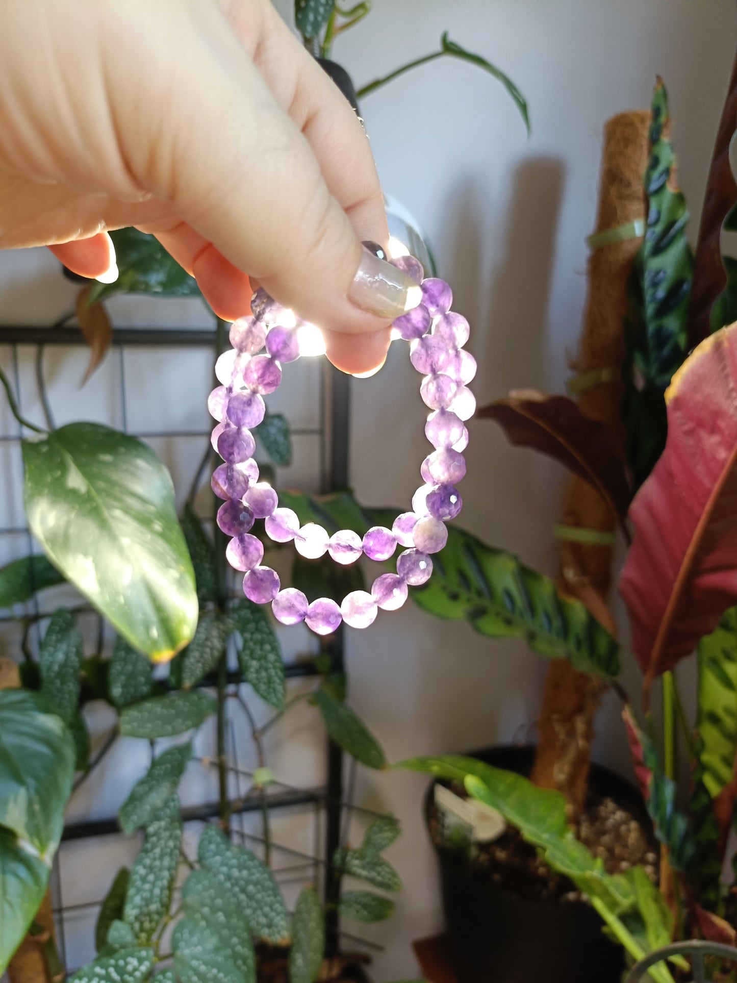 Faceted Amethyst Beaded Stretch Bracelet - 8mm