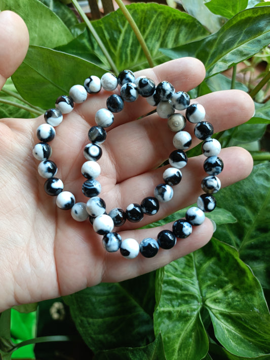 Black Orca Agate Beaded Stretch Bracelet - 8mm