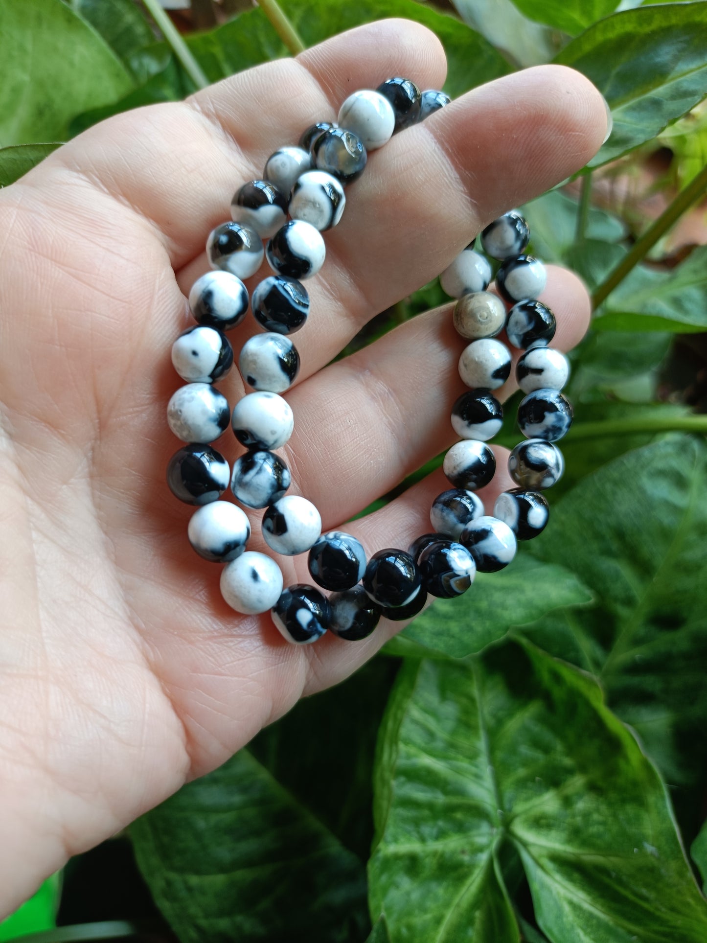 Black Orca Agate Beaded Stretch Bracelet - 8mm