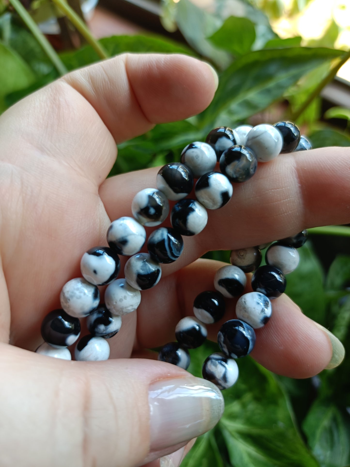 Black Orca Agate Beaded Stretch Bracelet - 8mm