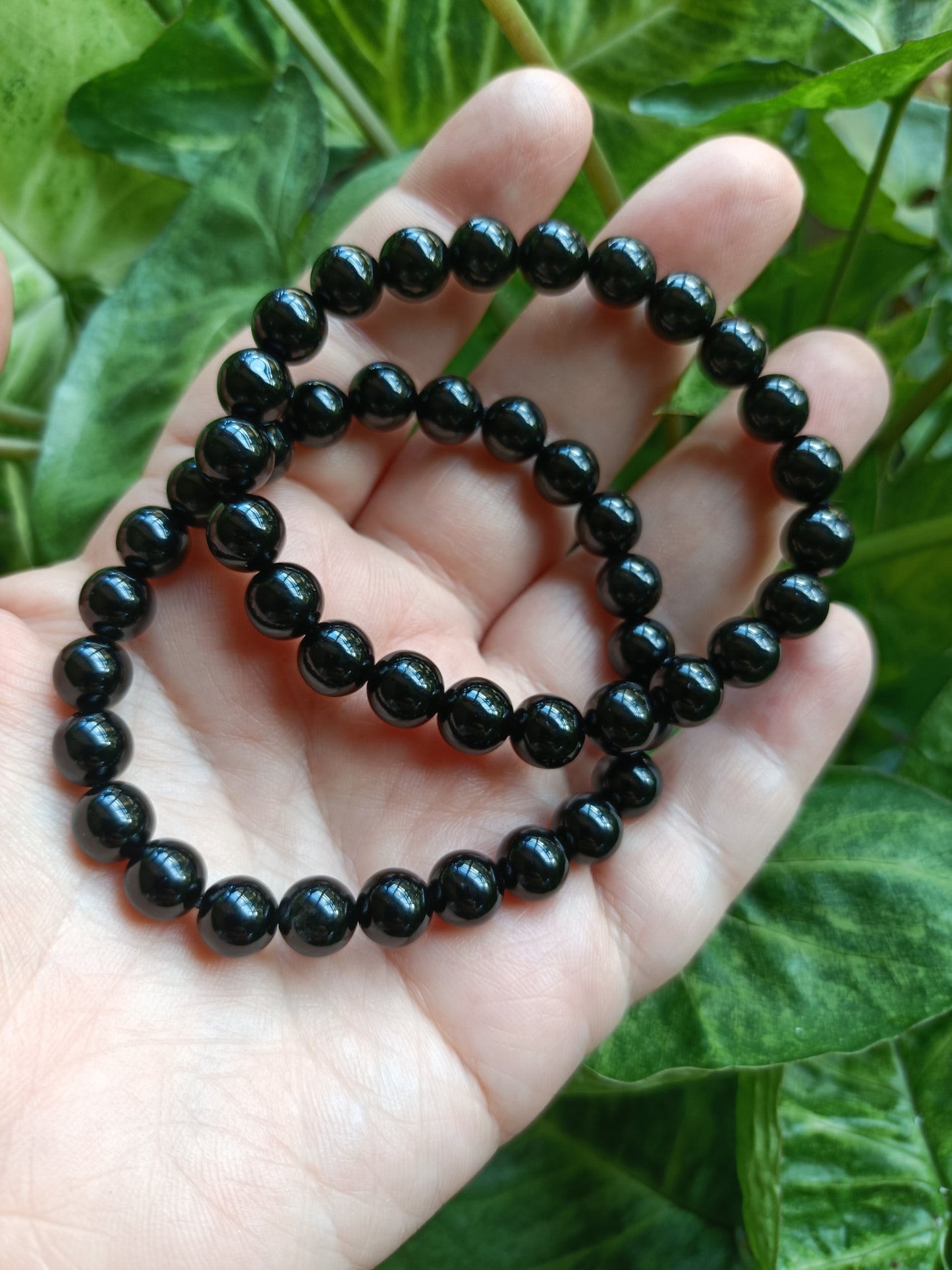 Black Obsidian Round Beaded Stretch Bracelet - 8mm