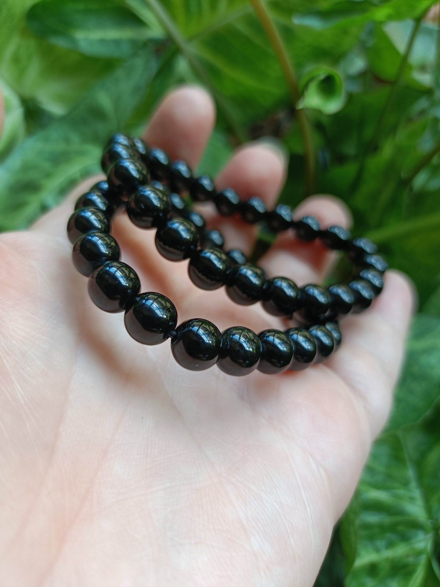 Black Obsidian Round Beaded Stretch Bracelet - 8mm