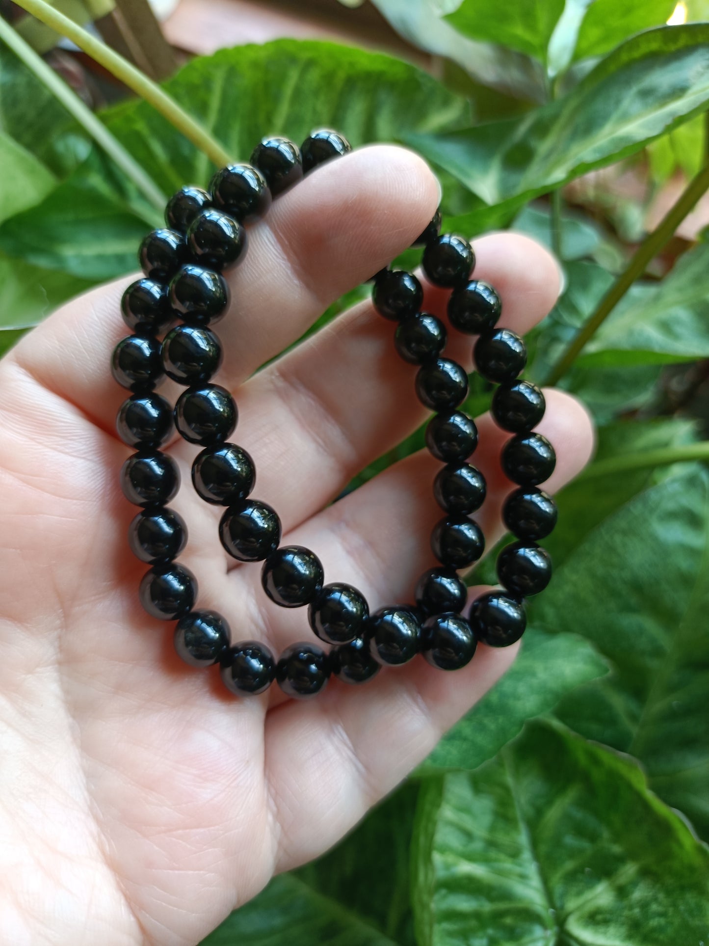 Black Obsidian Round Beaded Stretch Bracelet - 8mm