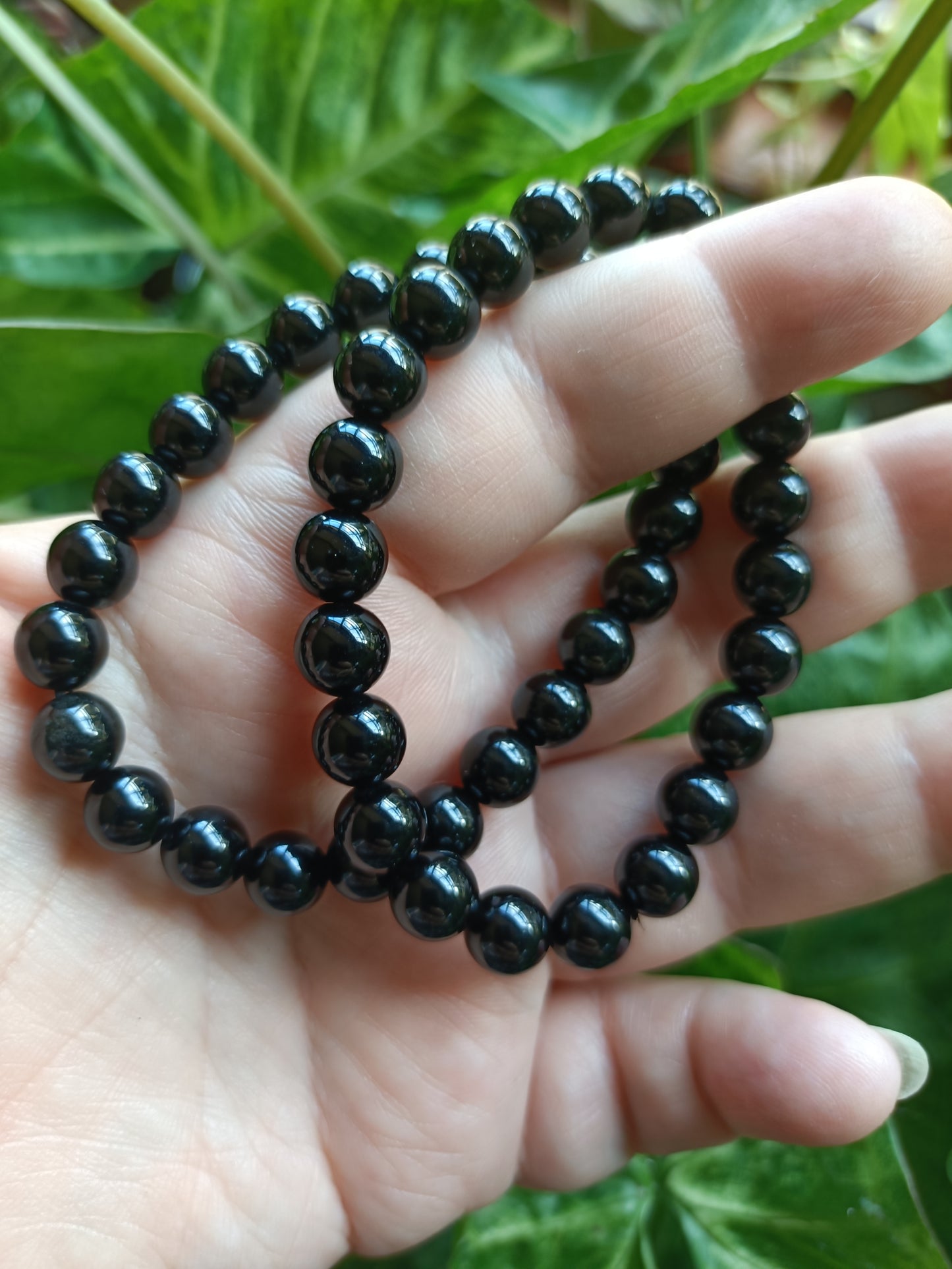 Black Obsidian Round Beaded Stretch Bracelet - 8mm