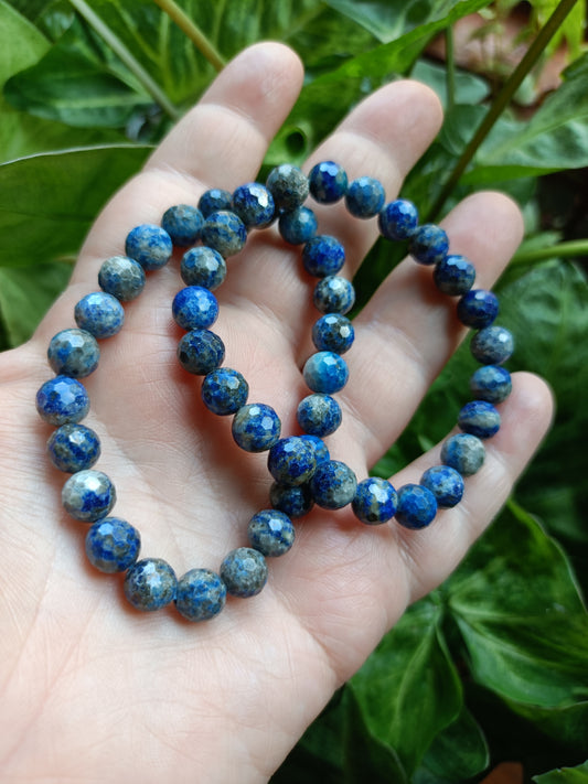 Faceted Lapis Lazuli Round Beaded Stretch Bracelet - 8mm