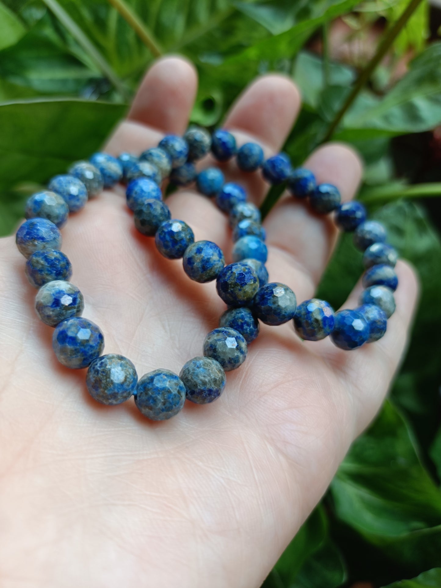 Faceted Lapis Lazuli Round Beaded Stretch Bracelet - 8mm
