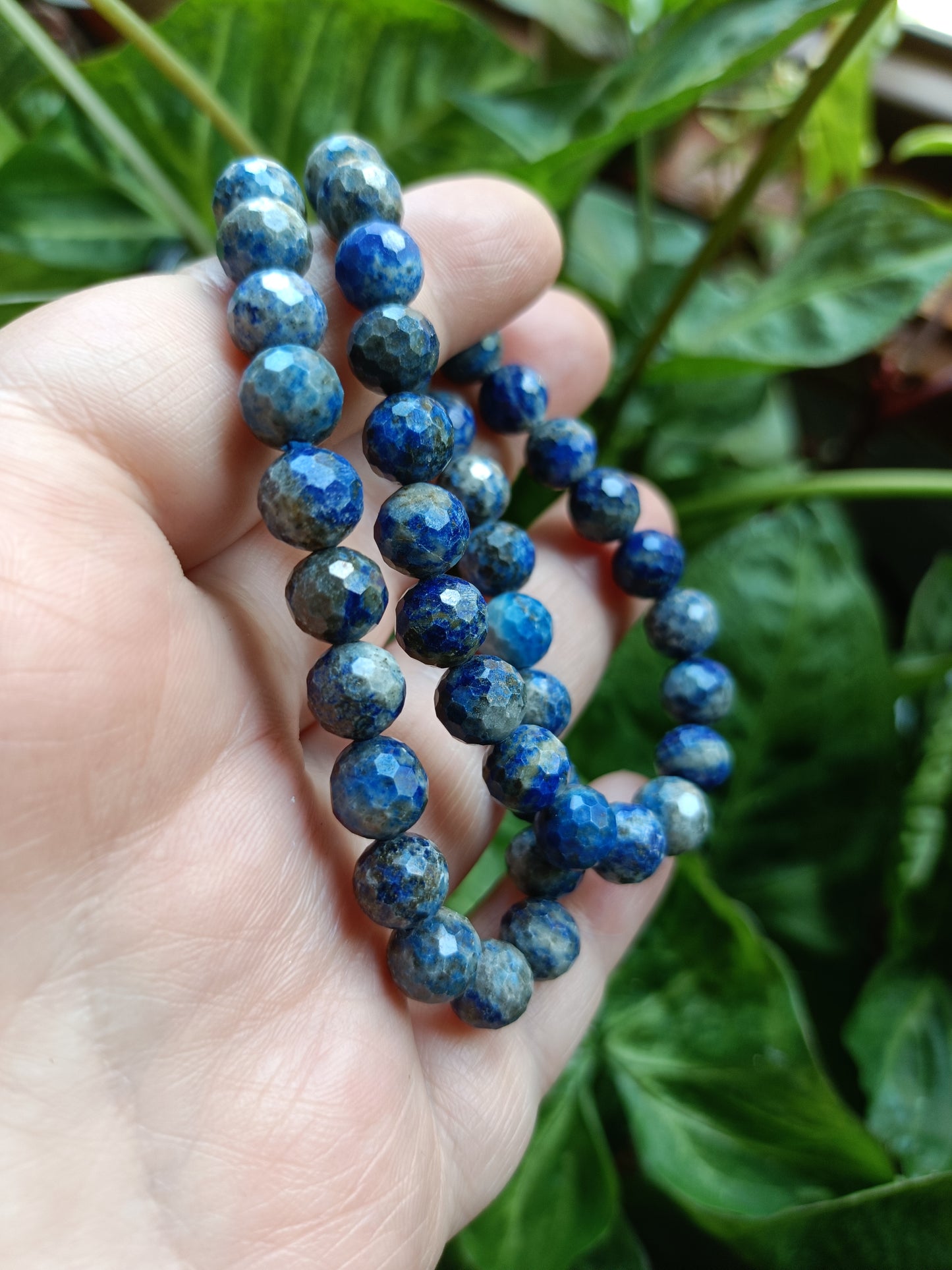 Faceted Lapis Lazuli Round Beaded Stretch Bracelet - 8mm