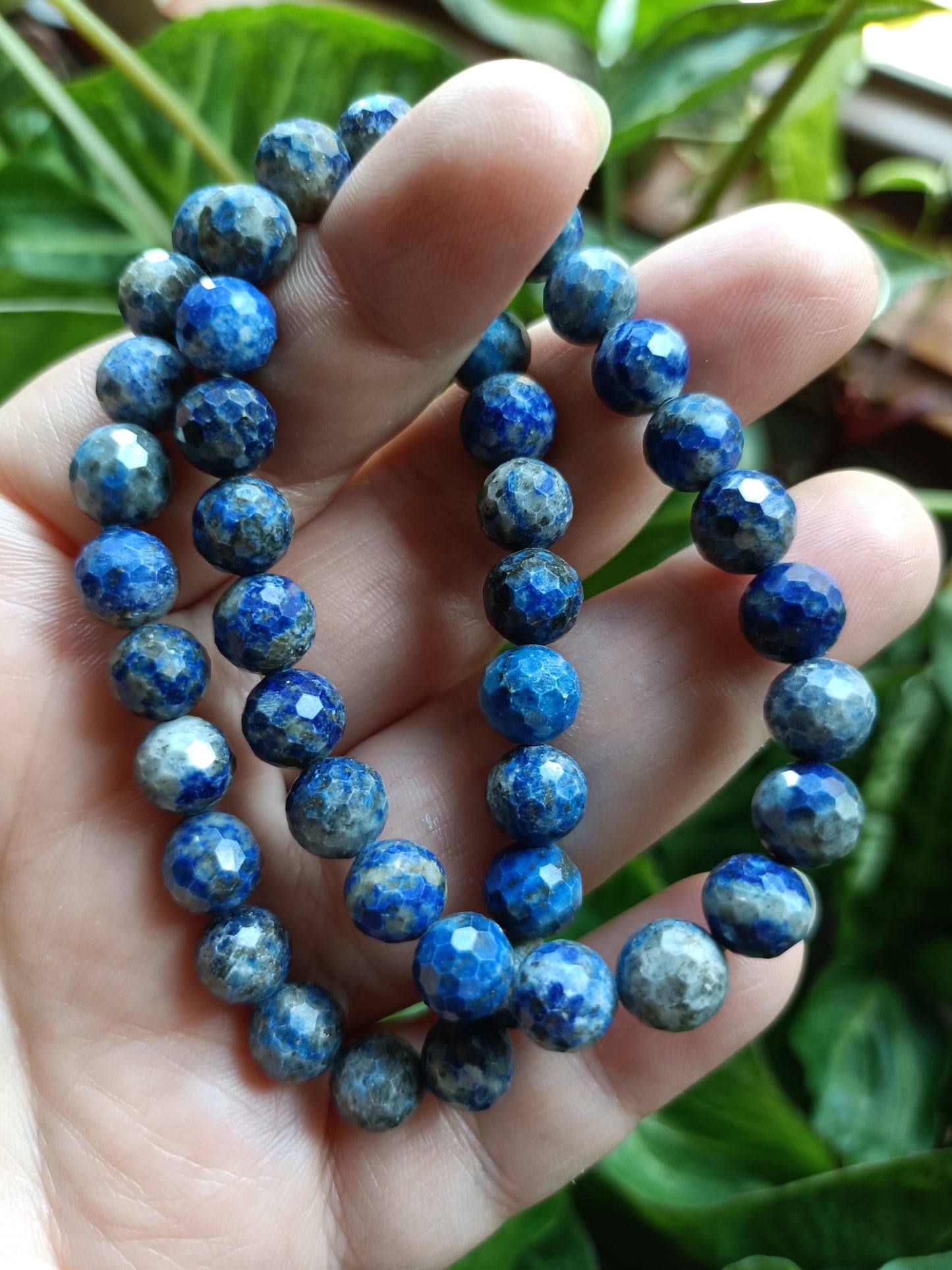 Faceted Lapis Lazuli Round Beaded Stretch Bracelet - 8mm