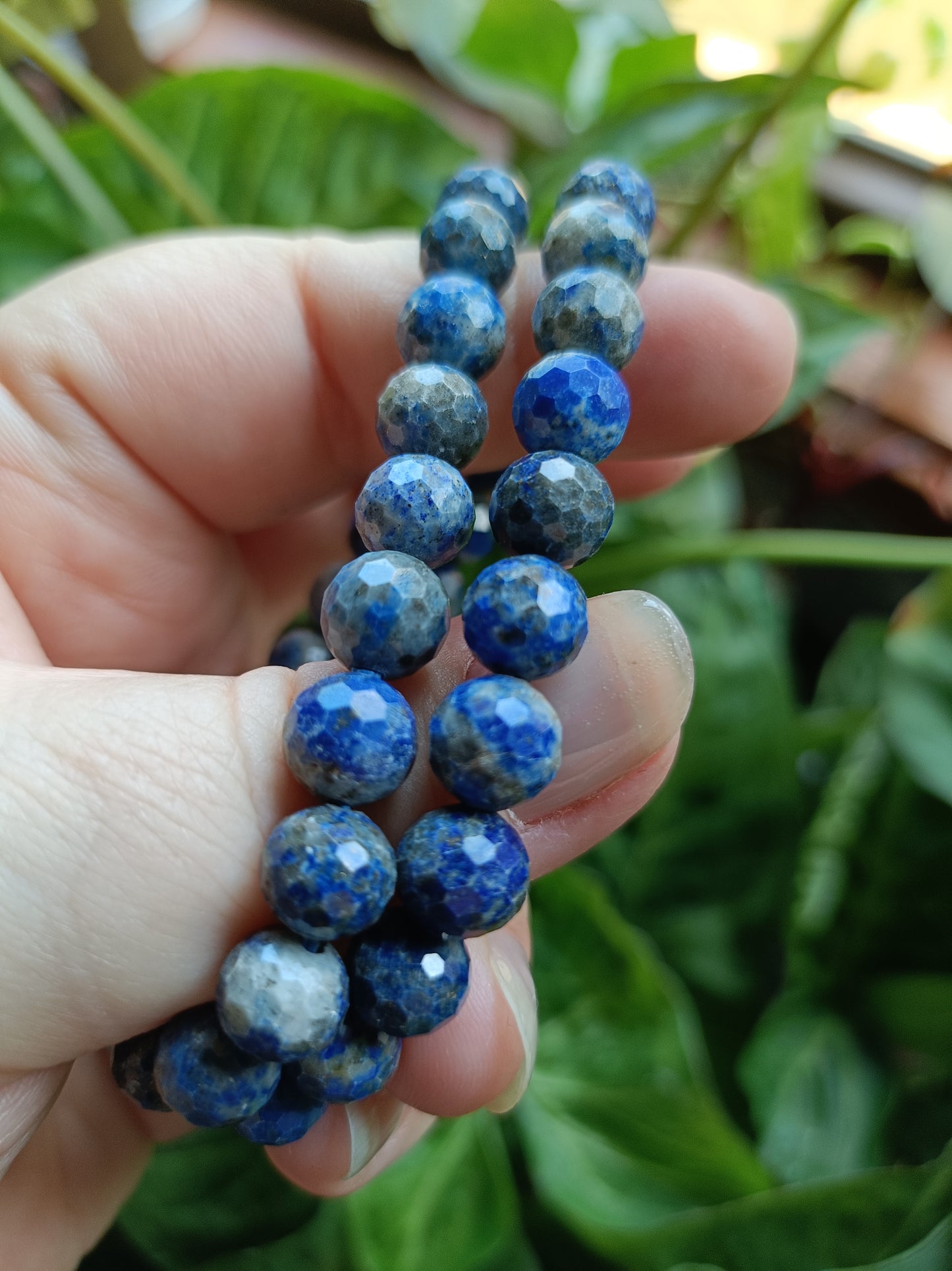 Faceted Lapis Lazuli Round Beaded Stretch Bracelet - 8mm