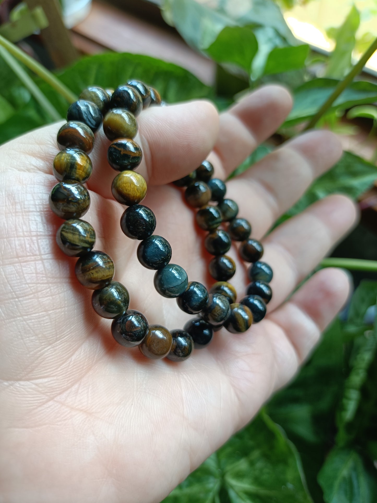 Blue & Gold Tiger's Eye Round Beaded Stretch Bracelet - 8mm