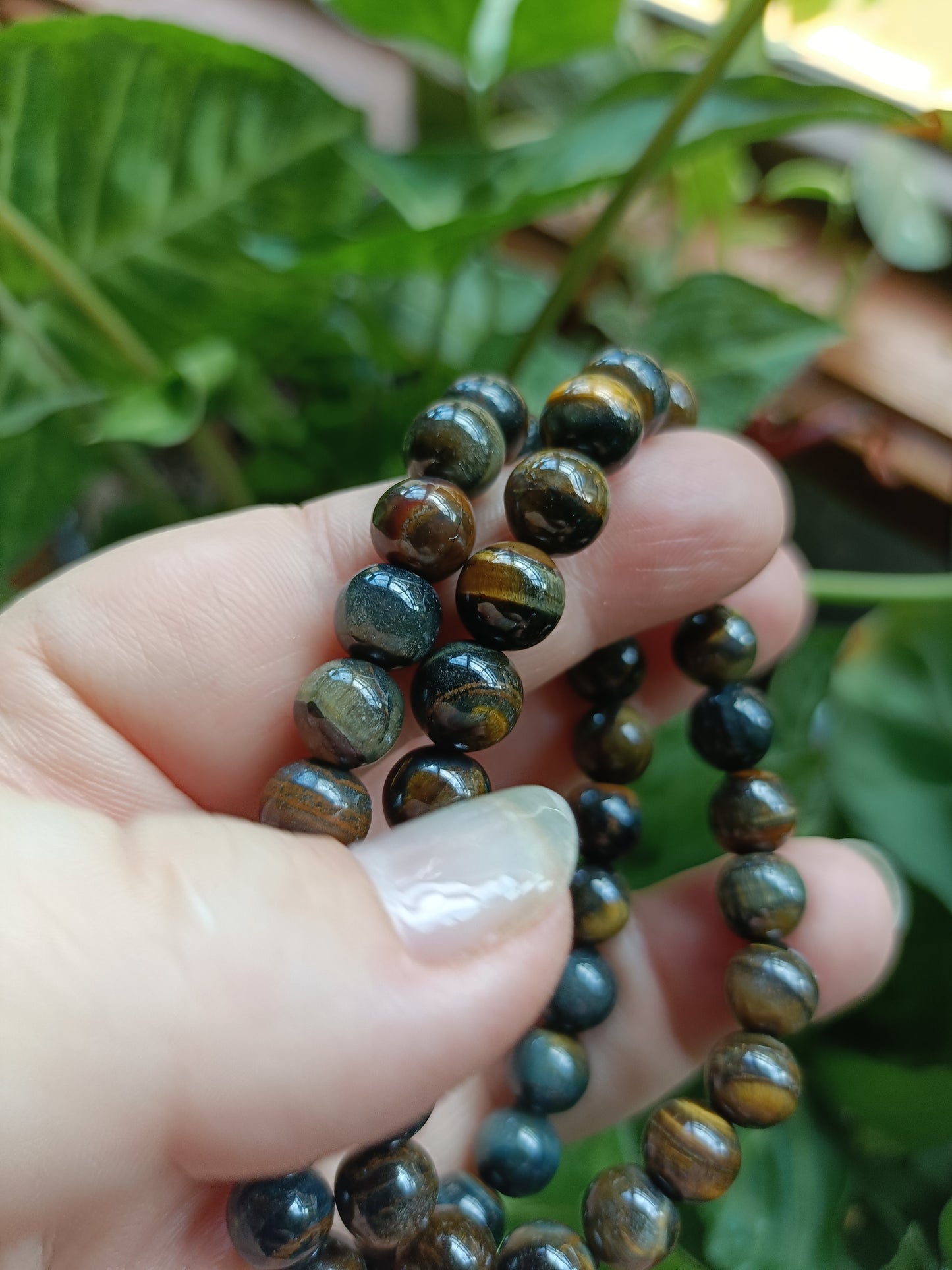 Blue & Gold Tiger's Eye Round Beaded Stretch Bracelet - 8mm