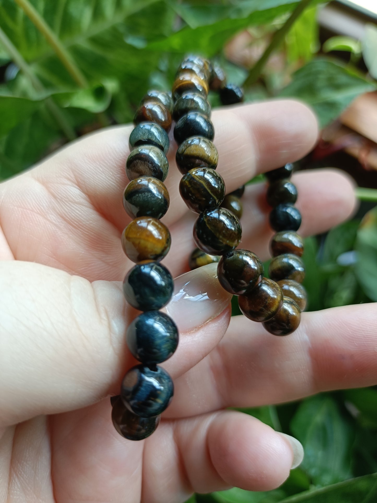 Blue & Gold Tiger's Eye Round Beaded Stretch Bracelet - 8mm