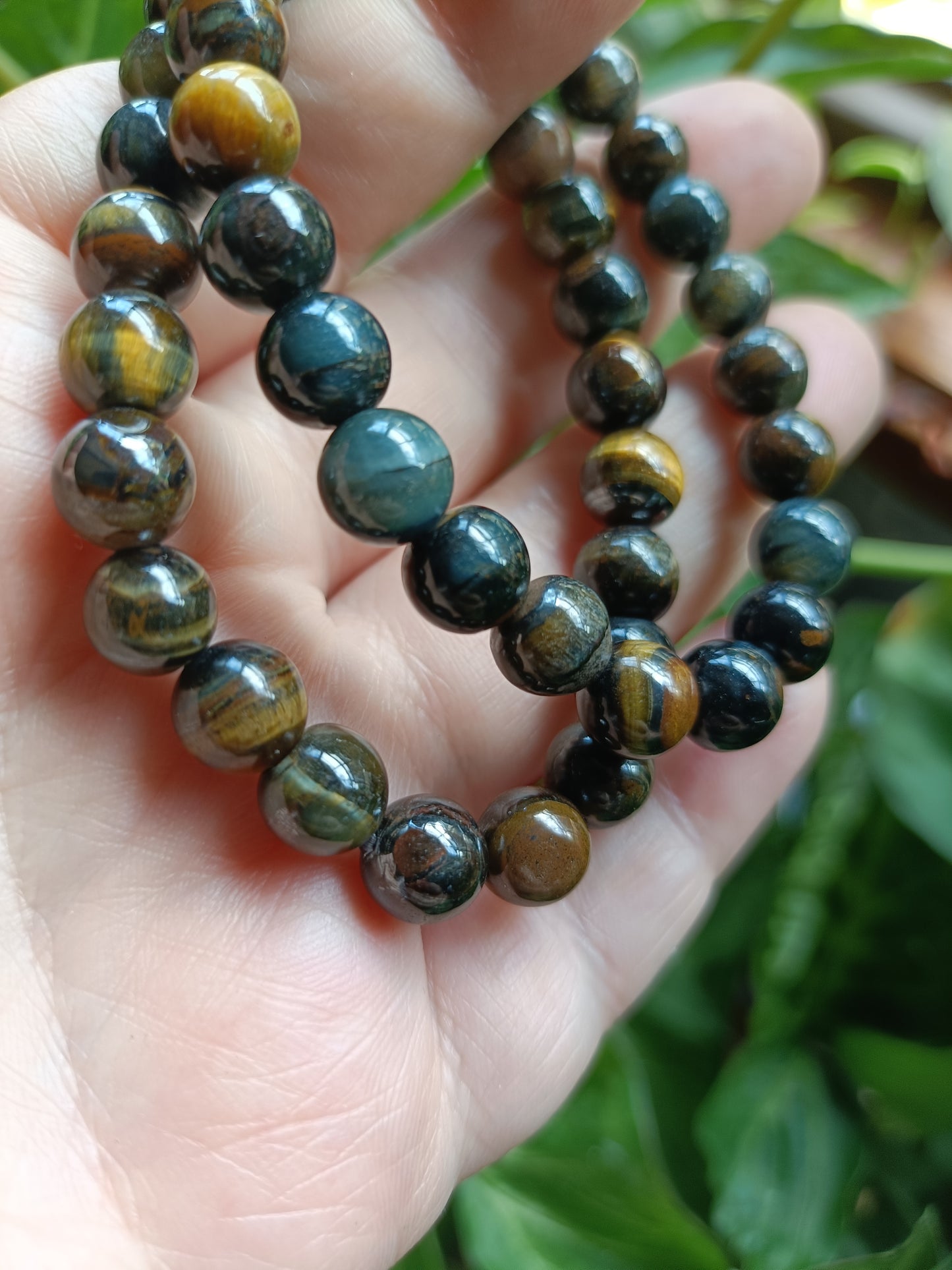 Blue & Gold Tiger's Eye Round Beaded Stretch Bracelet - 8mm