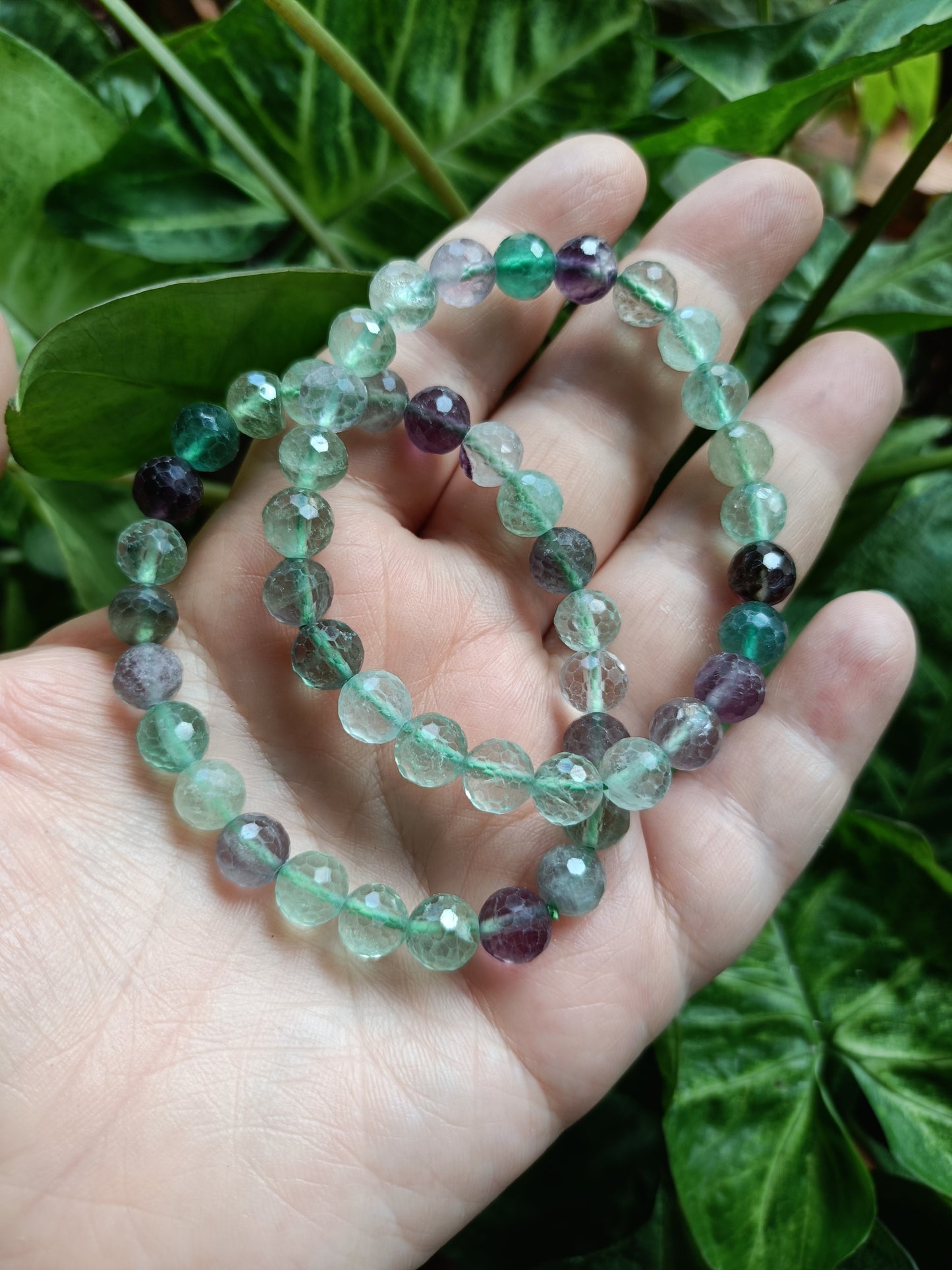 Faceted Fluorite Beaded Stretch Bracelet - 8mm
