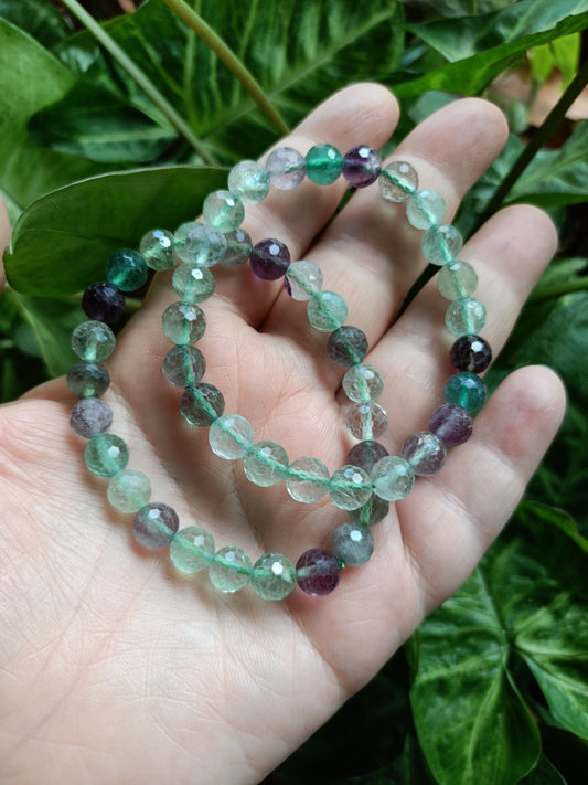 Faceted Fluorite Beaded Stretch Bracelet - 8mm