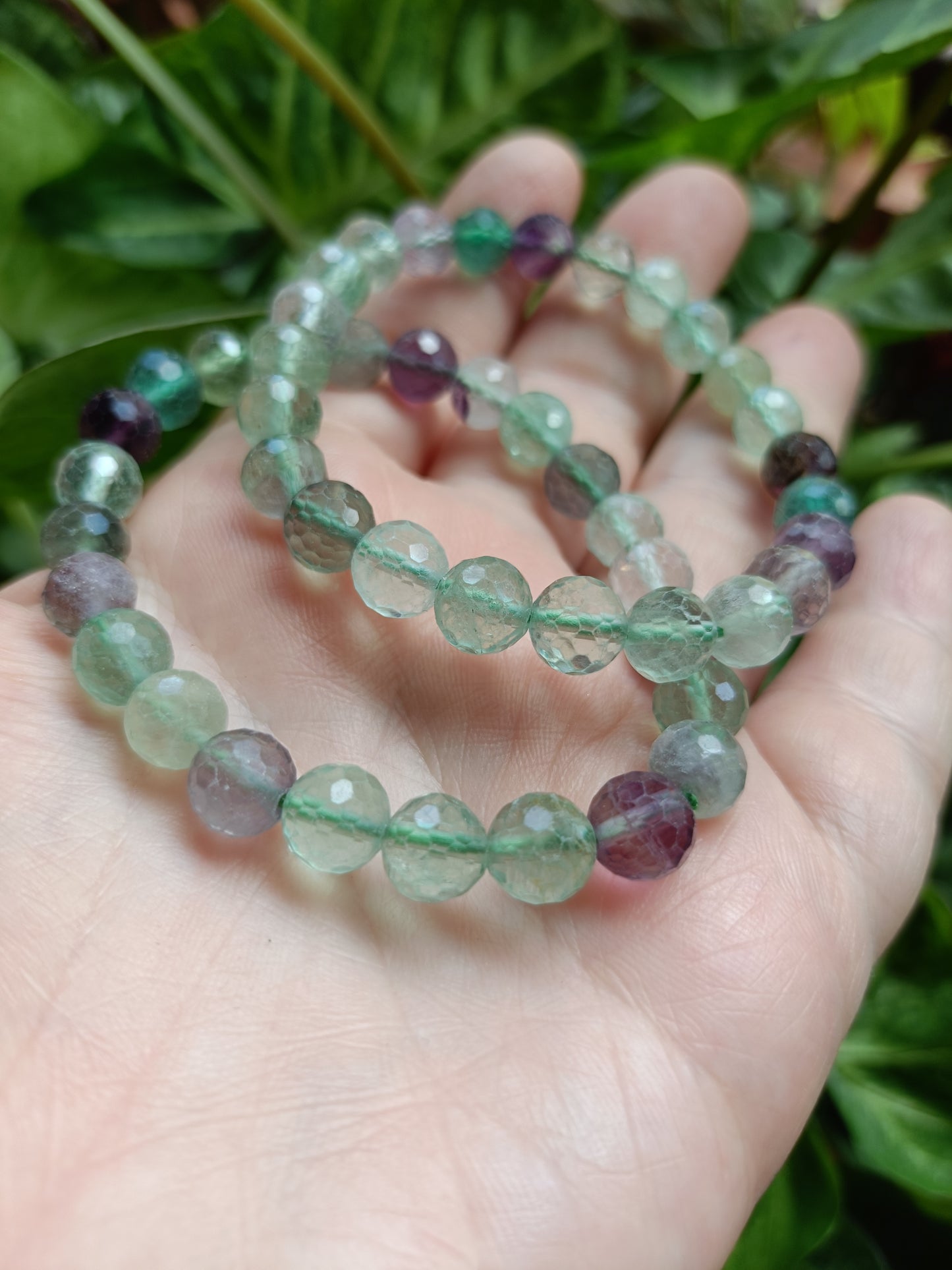 Faceted Fluorite Beaded Stretch Bracelet - 8mm