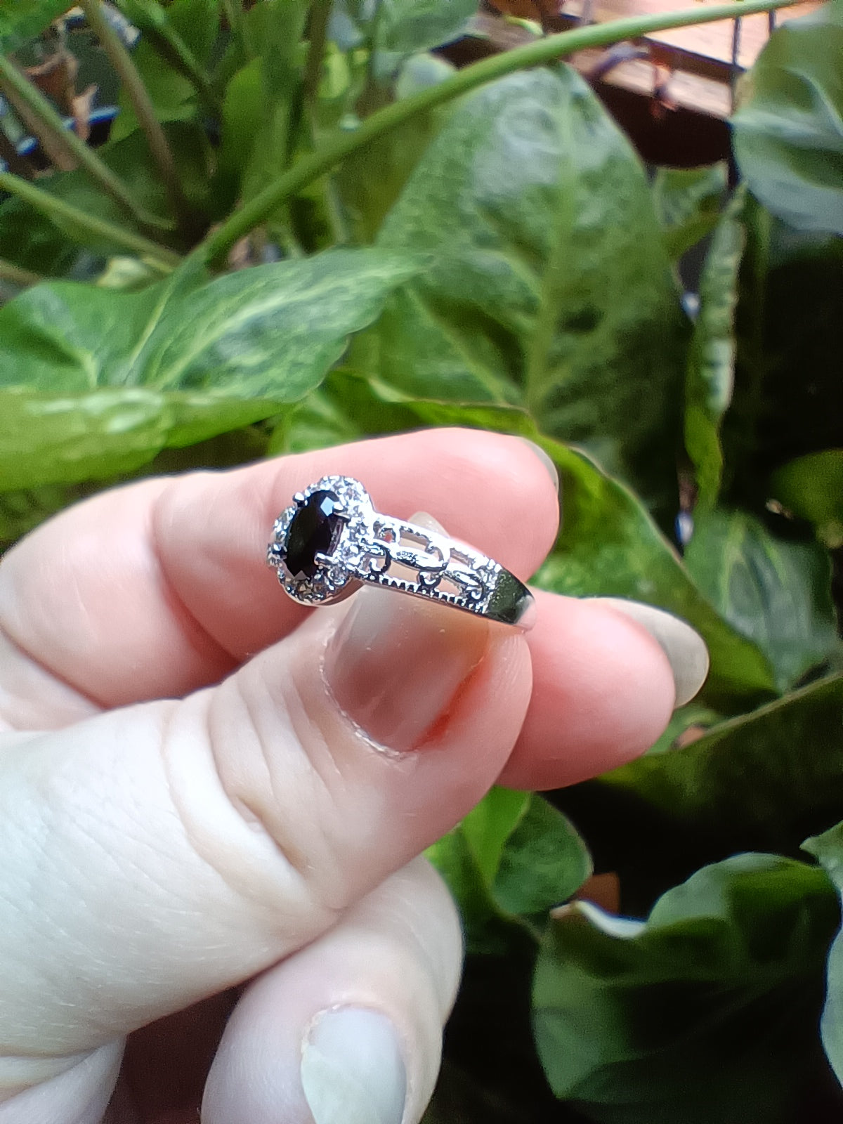 Black Spinel Ring - Silver-Plated Copper